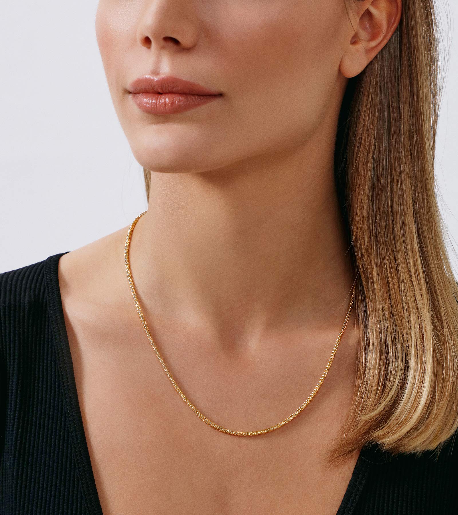 14K Solid Yellow Gold Filled Wheat Chain Necklace for Women & Men - 2.5mm & 3.2mm Round Palm Link Jewelry - Perfect for Layering, Gifts & Everyday Elegance