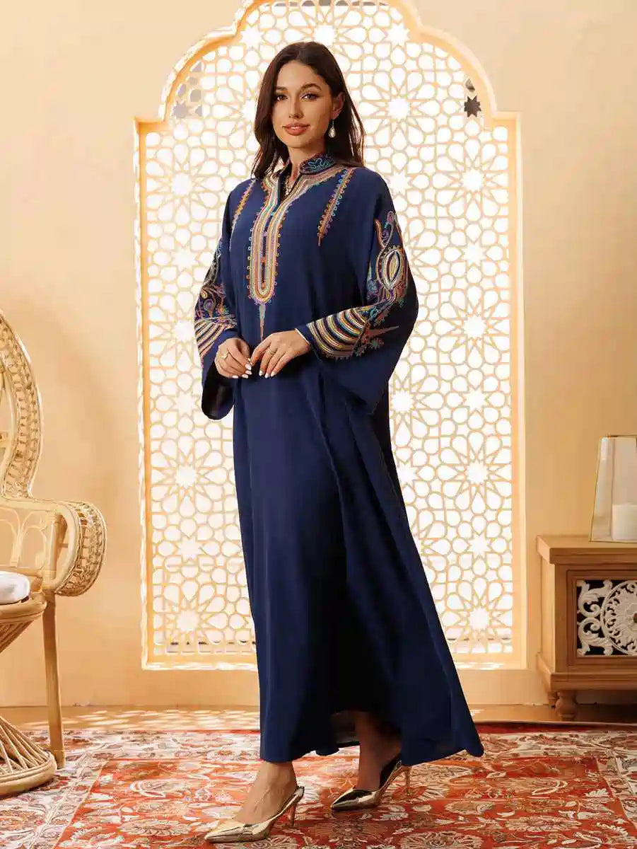 Elegant Eid Rope Embroidery Kaftan Dress for Women - Flowy Muslim Caftan with Intricate Design - Perfect for Eid Celebrations, Weddings & Special Occasions