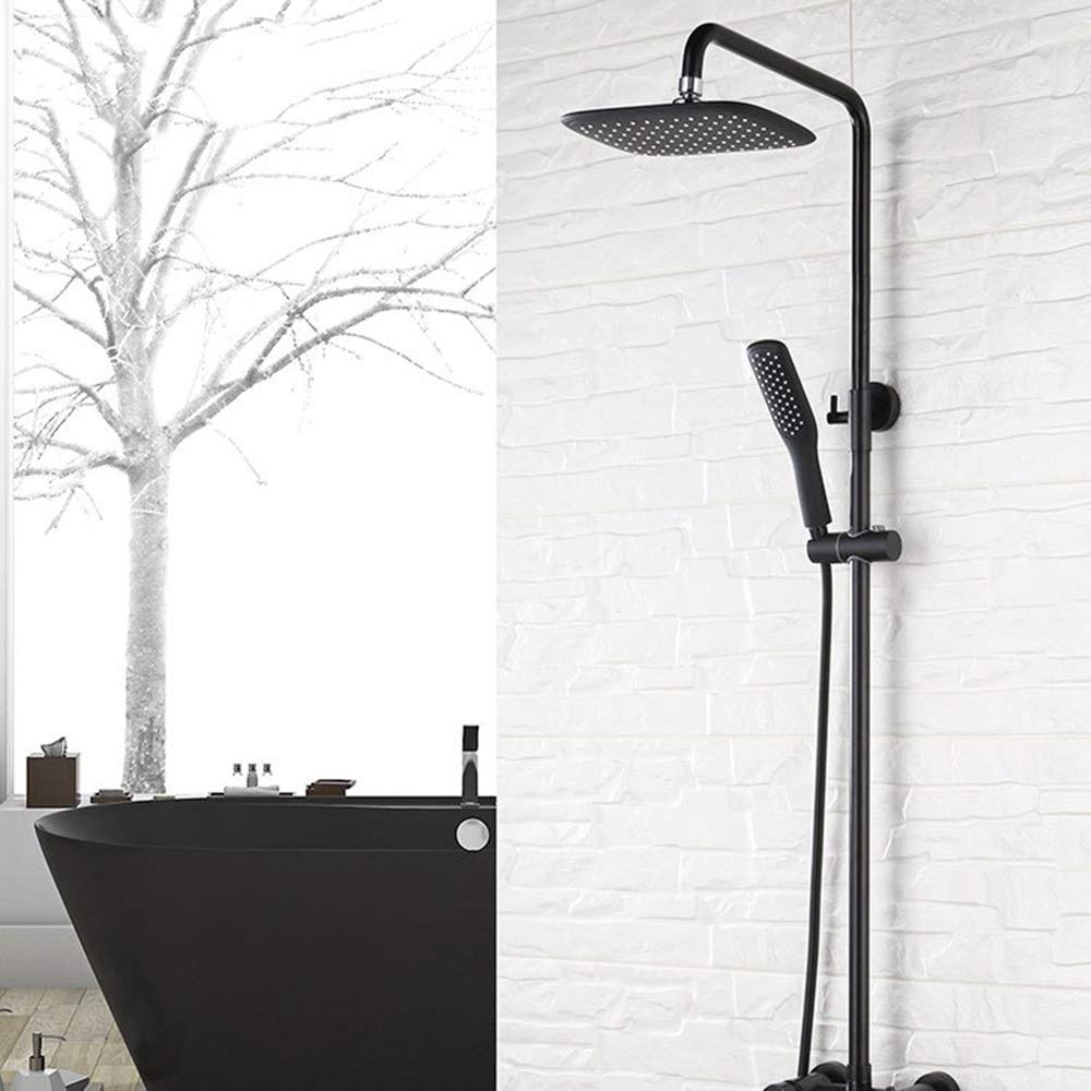 Premium Black Full Copper Shower System with Handheld Spray & Large Dome Head - High Pressure Booster Shower Faucet for Luxurious Bathroom Experience | Perfect for Master Bath, Spa Retreat & Modern Home Renovation