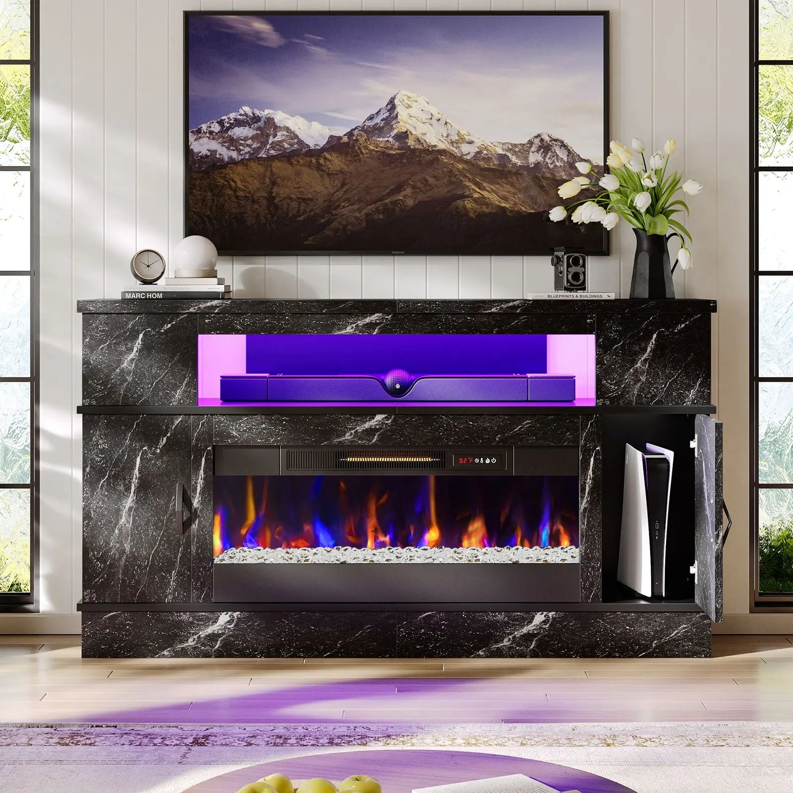 Bestier 36 Inch LED Fireplace TV Stand with Electric Heater - Modern Entertainment Center for Living Room, Bedroom & Home Decor