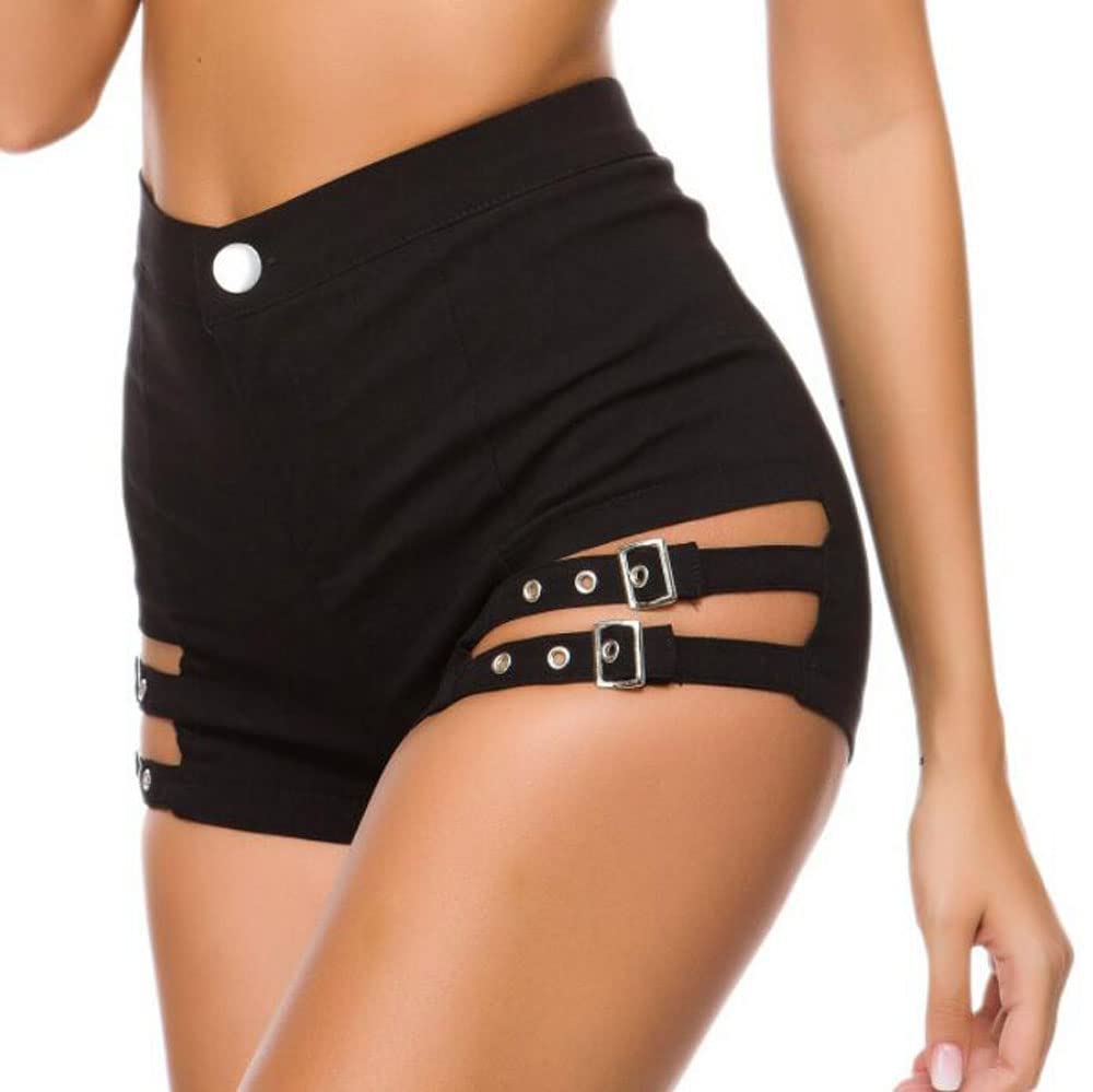 Sexy Gothic Punk Stretch Belt Shorts for Women - Cut Out Buckle Design, Bodycon Mini Hot Pants - Y2K Party Clubwear, Perfect for Nightclubs, Concerts & Festivals