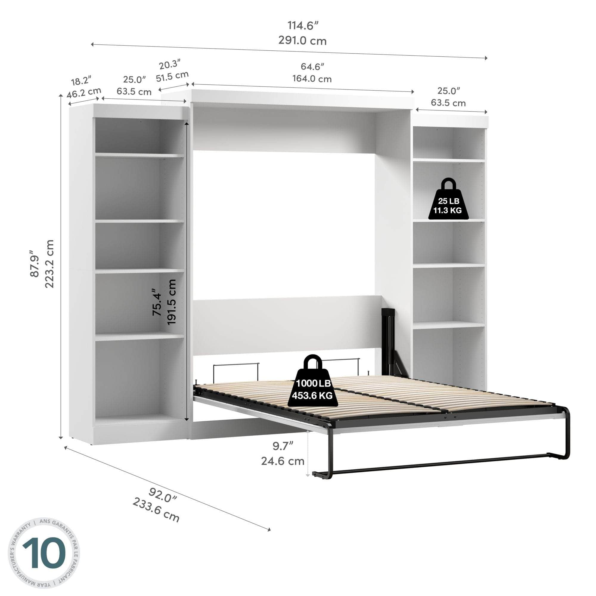 Pur Queen Murphy Wall Bed with 2 Storage Units (115W) - 7 Color Options | Space-Saving Foldable Bed for Small Apartments, Guest Rooms & Home Offices