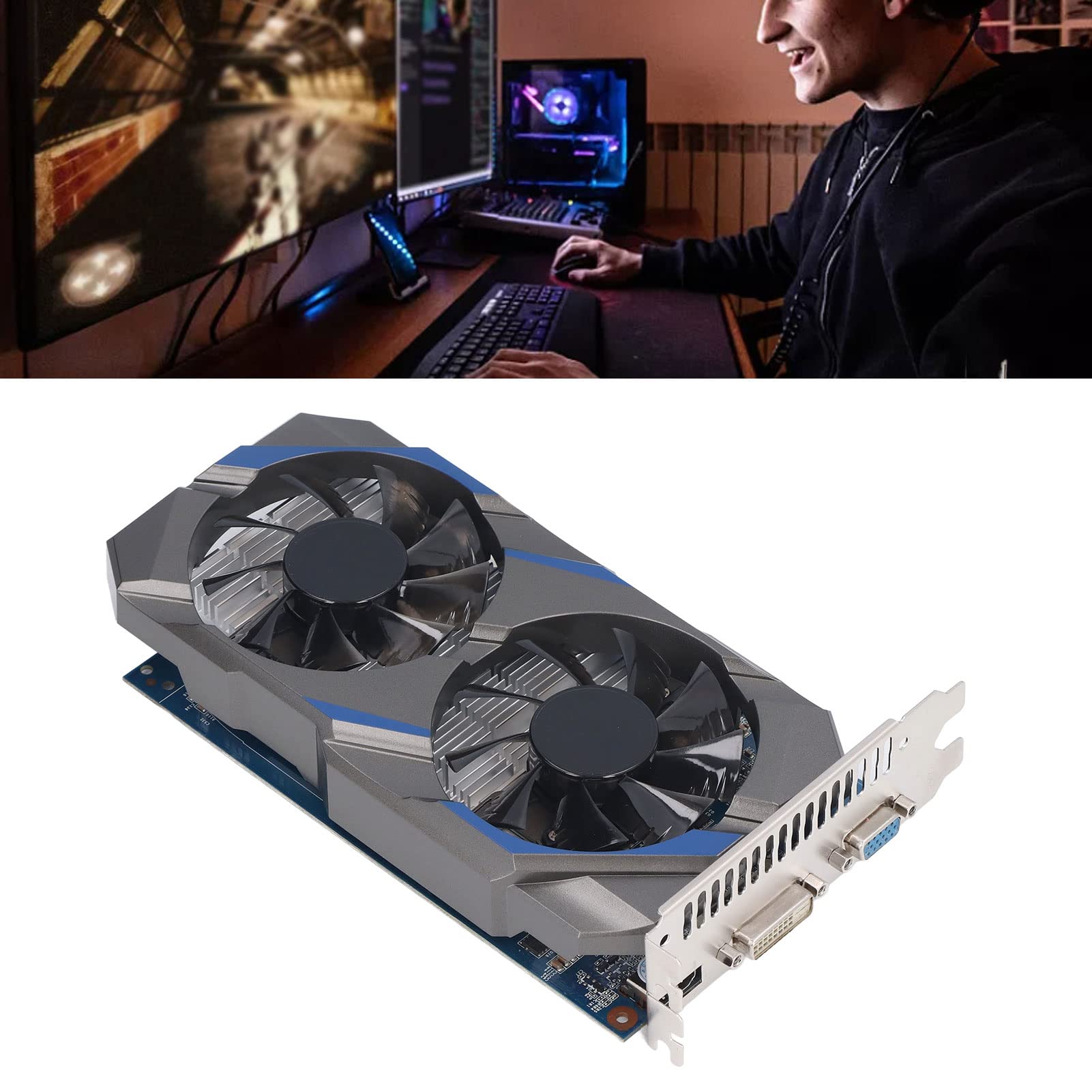 ASHATA GeForce GTX 750 Ti 2GB GDDR5 128Bit PCIe 3.0 Gaming Graphics Card with Dual Cooling Fans - DVI/VGA/HDMI Output, Low Noise PC Video Card for Gaming, Streaming & Home Theater PCs
