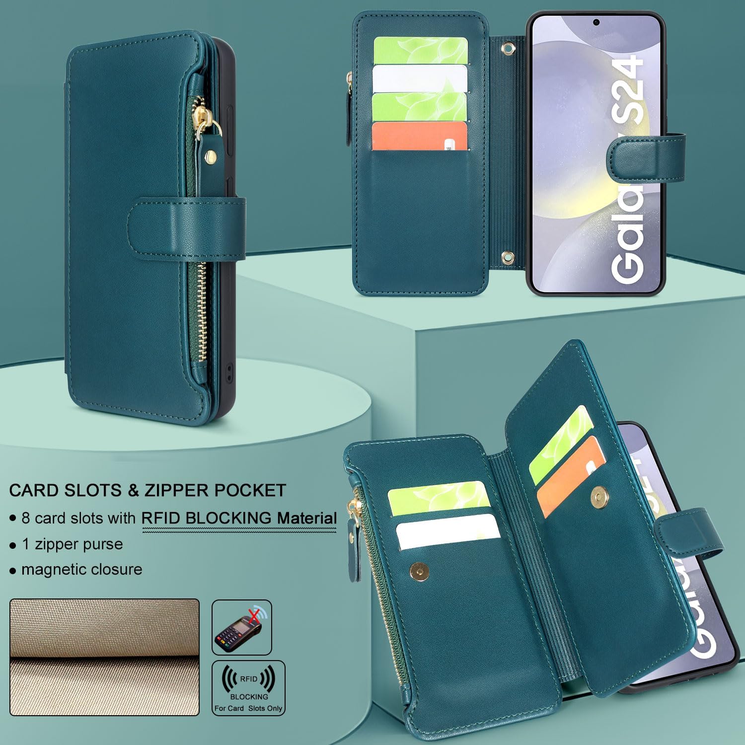 Samsung Galaxy S24 5G Wallet Case with Zipper Pocket - Slim Protective Phone Cover for Cash, Cards & Coins | Perfect for Travel, Work & Everyday Use