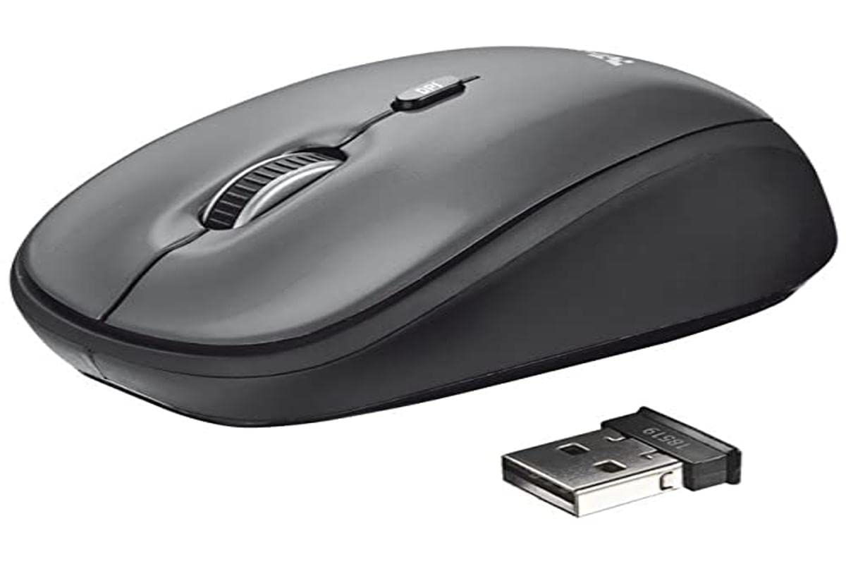 TRUST YVI Wireless Mouse - Ergonomic Bluetooth Mouse for Laptop, PC, Mac - 2.4G USB Optical Mouse with Silent Click, 1600 DPI - Black (Model 18519) - Perfect for Office, Home, Gaming & Travel