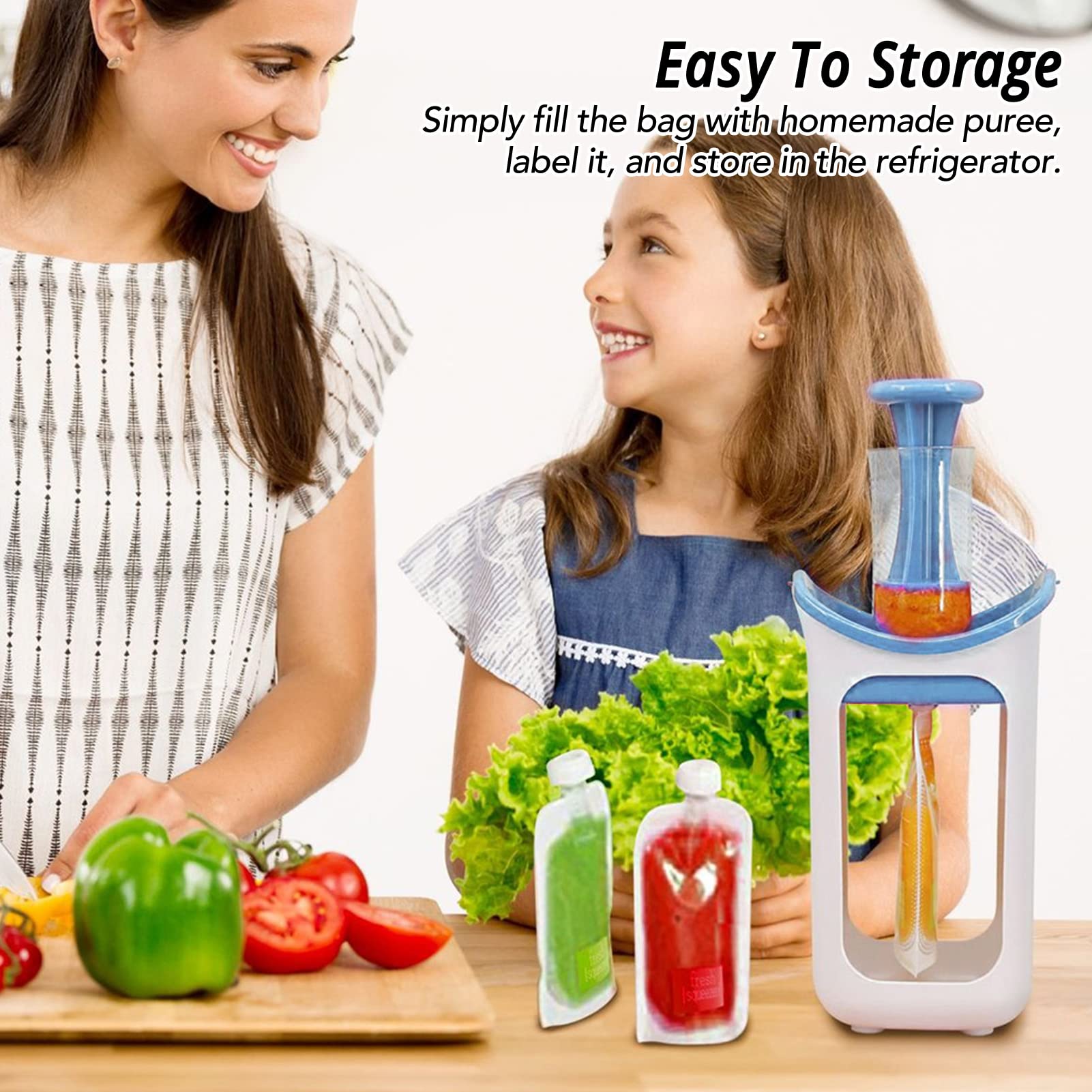 Baby Food Squeeze Station - Reusable Pouch Filler for Homemade Purees | 10 BPA-Free Squeeze Bags Included | Perfect for Making Fresh Fruit Purees, Yogurt & Baby Food at Home - Ideal for Busy Parents & Healthy Snacks On-The-Go (Blue)