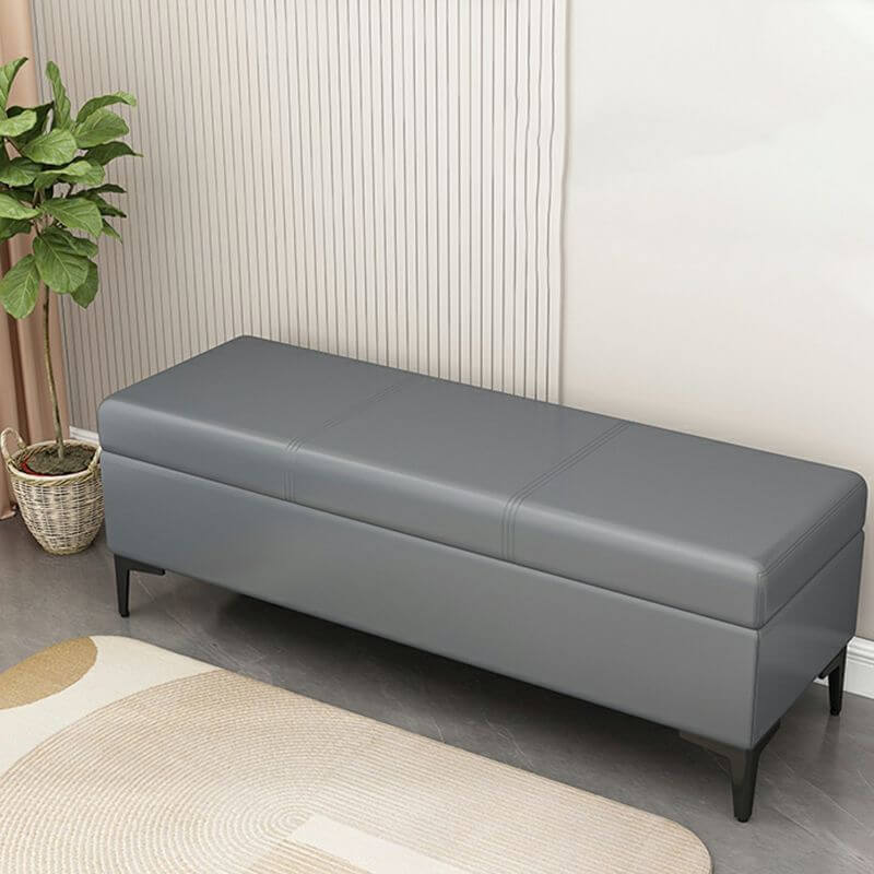 Trendy Rectangle Solid Color Flip Top Storage Ottoman with Sponge Cushioned Seat - Green, Dove Grey, Slate Blue - Perfect for Living Room, Bedroom & Home Organization