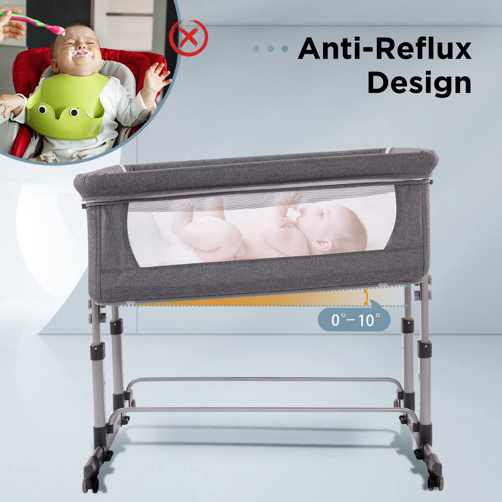 iHoming Double Bassinet for Twins - Adjustable Bedside Crib for 2 Babies, Safe Co-Sleeper with Breathable Mesh (Grey) | Perfect for Newborn Nursery & Parent Bedroom Convenience