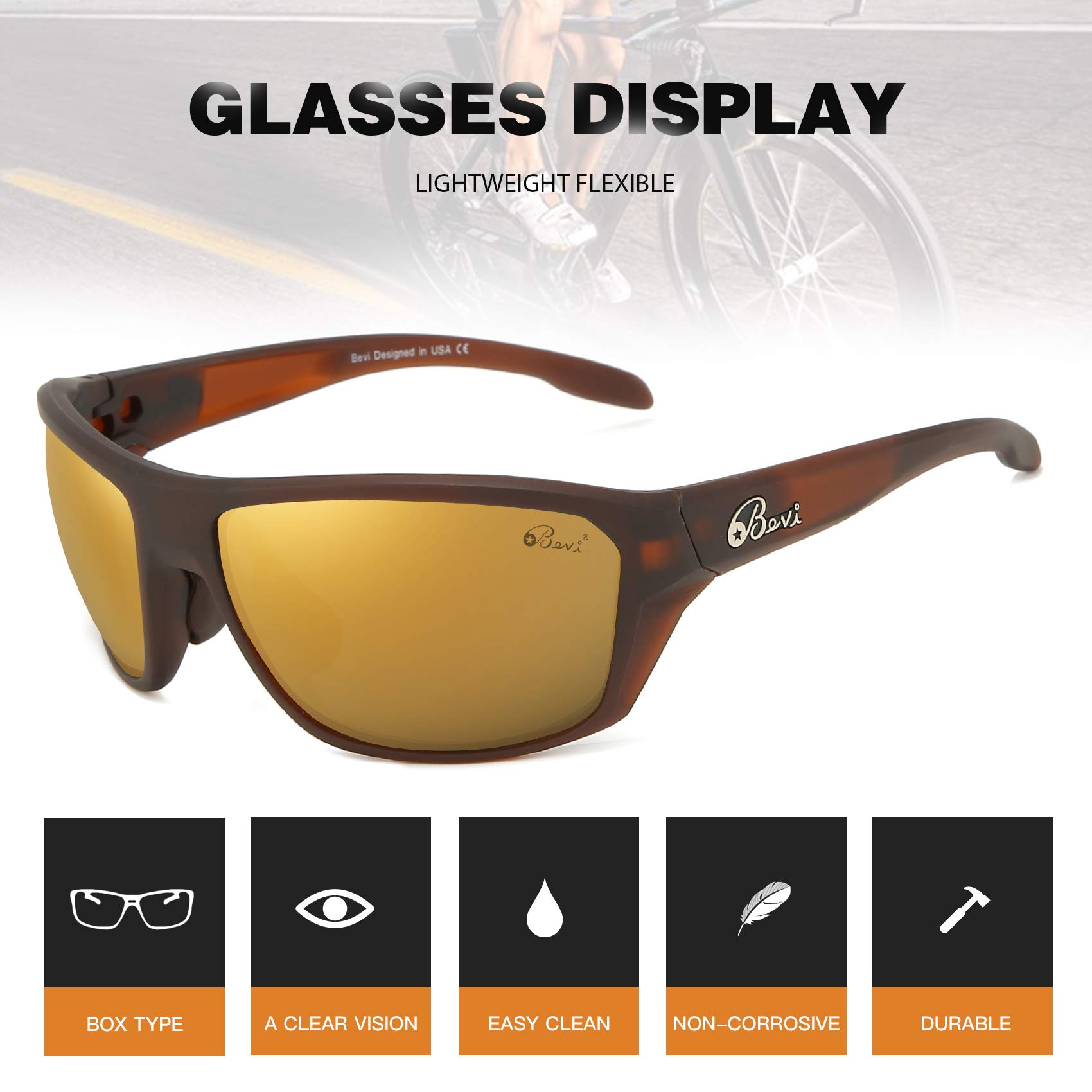 Bevi Polarized Sports Sunglasses for Women & Men - UV Protection Driving, Cycling & Running Shades - Perfect for Outdoor Activities & Travel Adventures