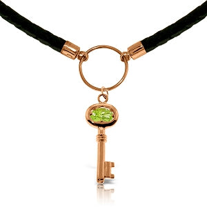 0.5 Carat 14K Solid Rose Gold Leather Key Necklace with Peridot Gemstone - Elegant Jewelry Gift for Women, Perfect for Valentine's Day, Anniversary & Special Occasions
