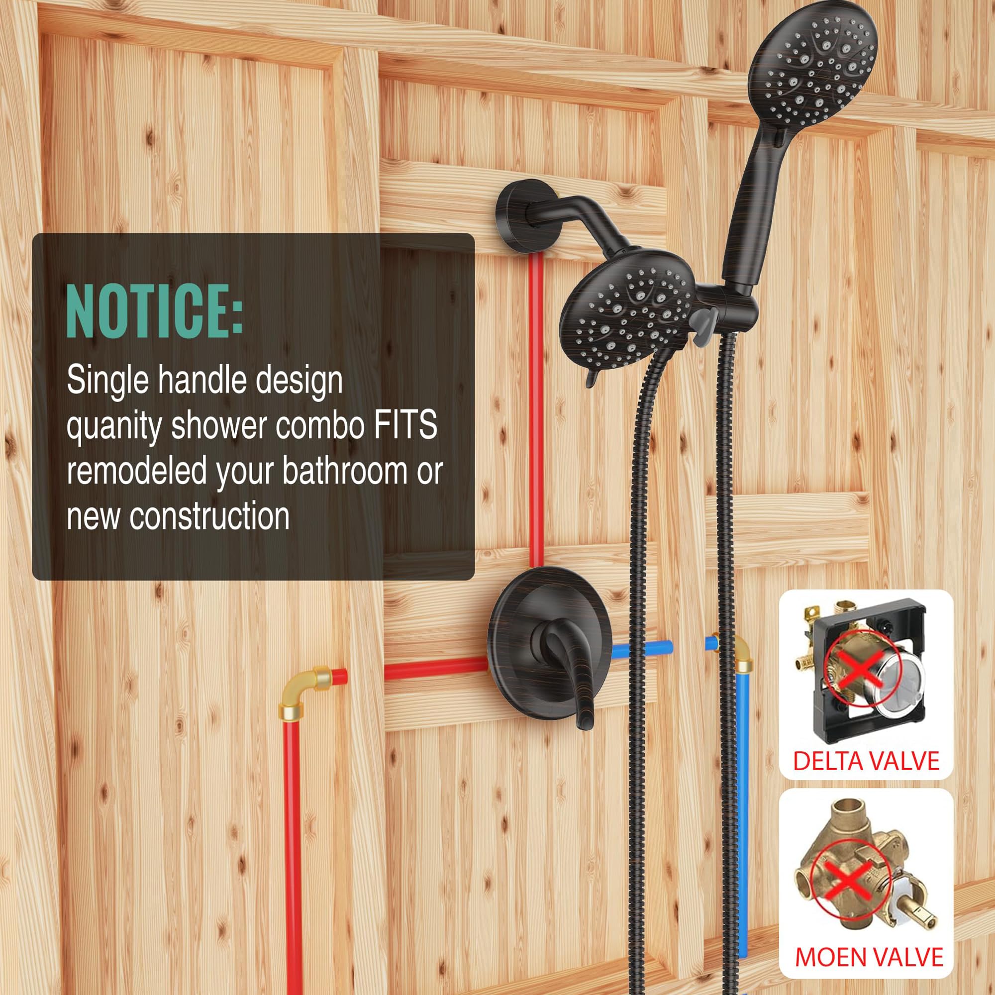 SR SUN RISE 3-Way Rainfall Shower Faucet Set - Oil Rubbed Bronze Shower Head with Handheld Sprayer & 71