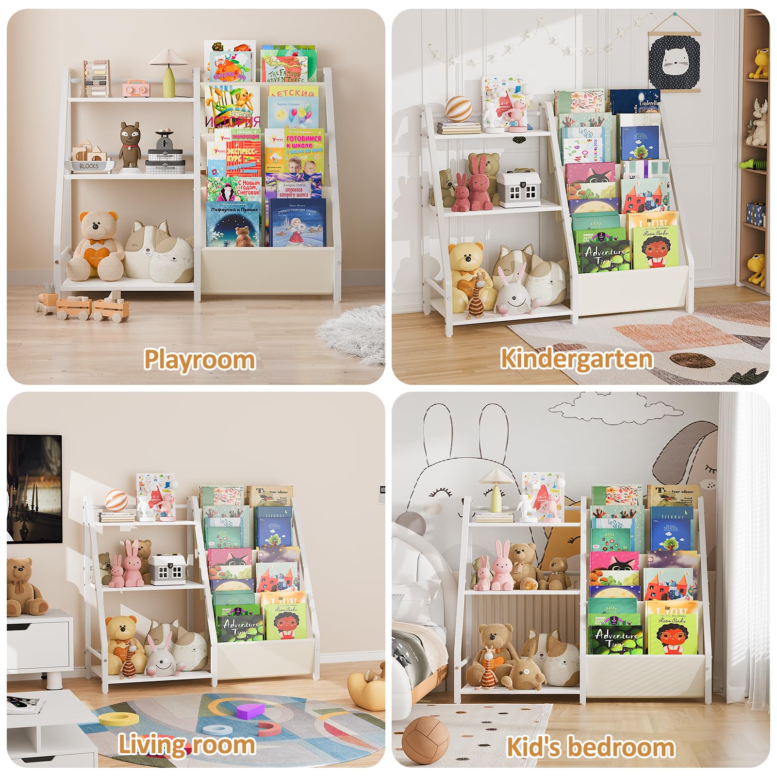 Montessori Kids Bookshelf & Toy Organizer - 2-in-1 Nursery Book Storage with Toy Storage for Toddler Rooms (White) | Perfect for Playrooms, Bedrooms & Daycare Centers