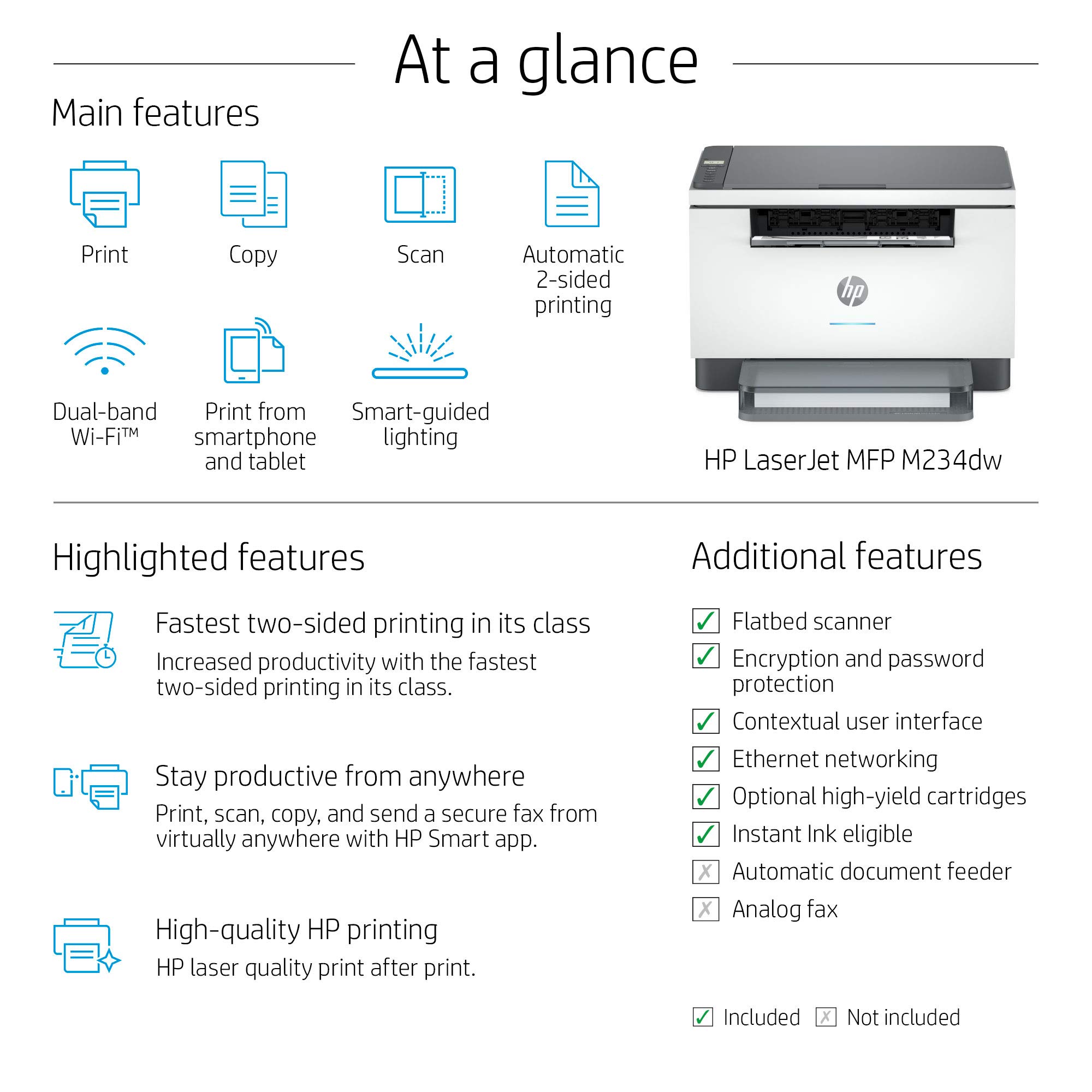 HP LaserJet MFP M234dw Wireless Monochrome All-in-One Printer with Scanner, Copier & Fax | Bluetooth, WiFi, USB, Ethernet Connectivity | Instant Ink Ready | Perfect for Home Office & Small Business Use | Print Documents, Scan Files & Send Faxes (Renewed)
