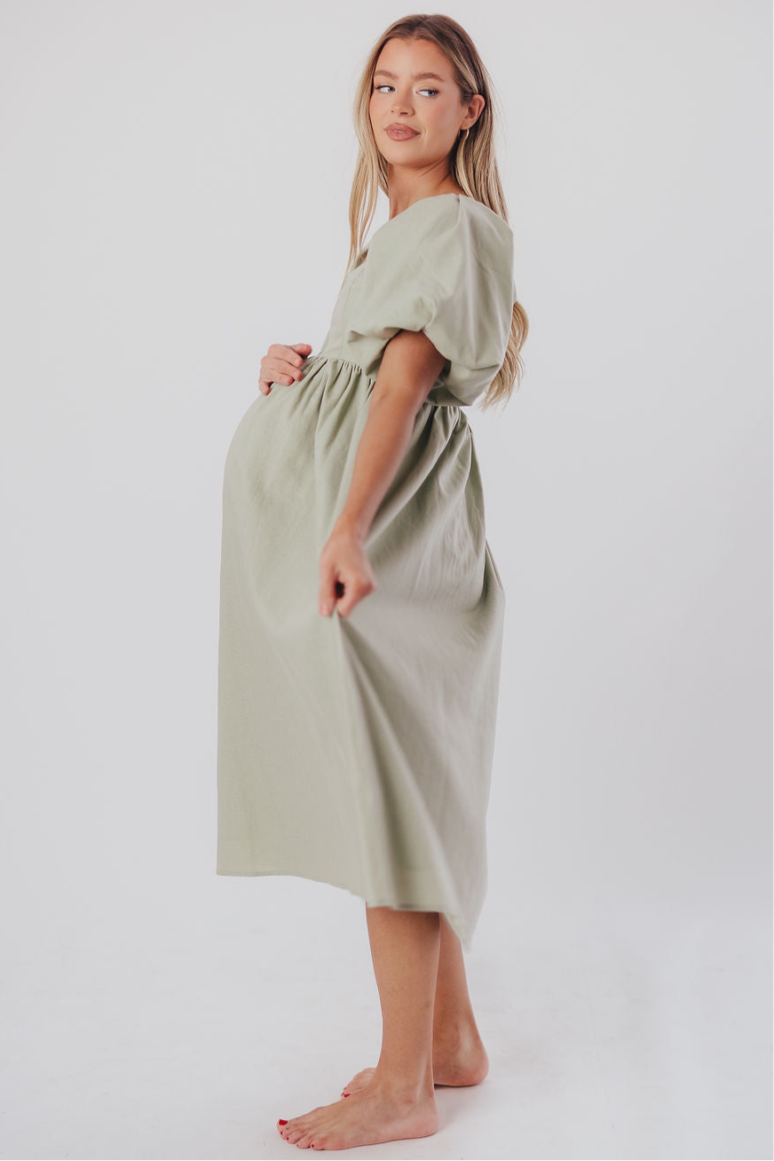 Hamilton Midi Dress in Olive - Bump Friendly Maternity Dress (Sizes S-2XL) | Flowy Summer Dress for Pregnancy, Nursing & Everyday Wear