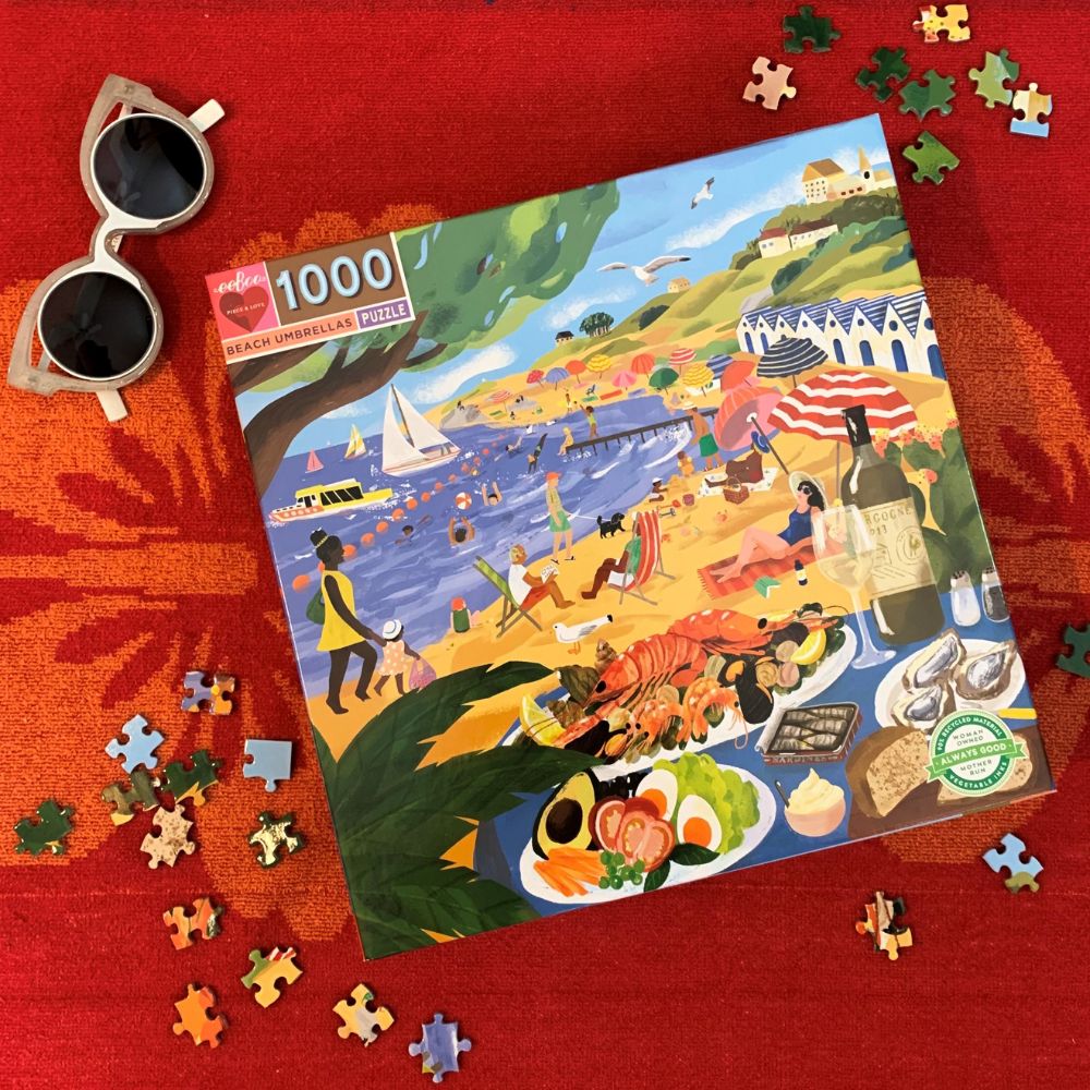 eeBoo Beach Umbrellas 1000 Piece Jigsaw Puzzle - Colorful Wonky Design for Adults & Teens - Perfect for Family Game Night & Relaxation