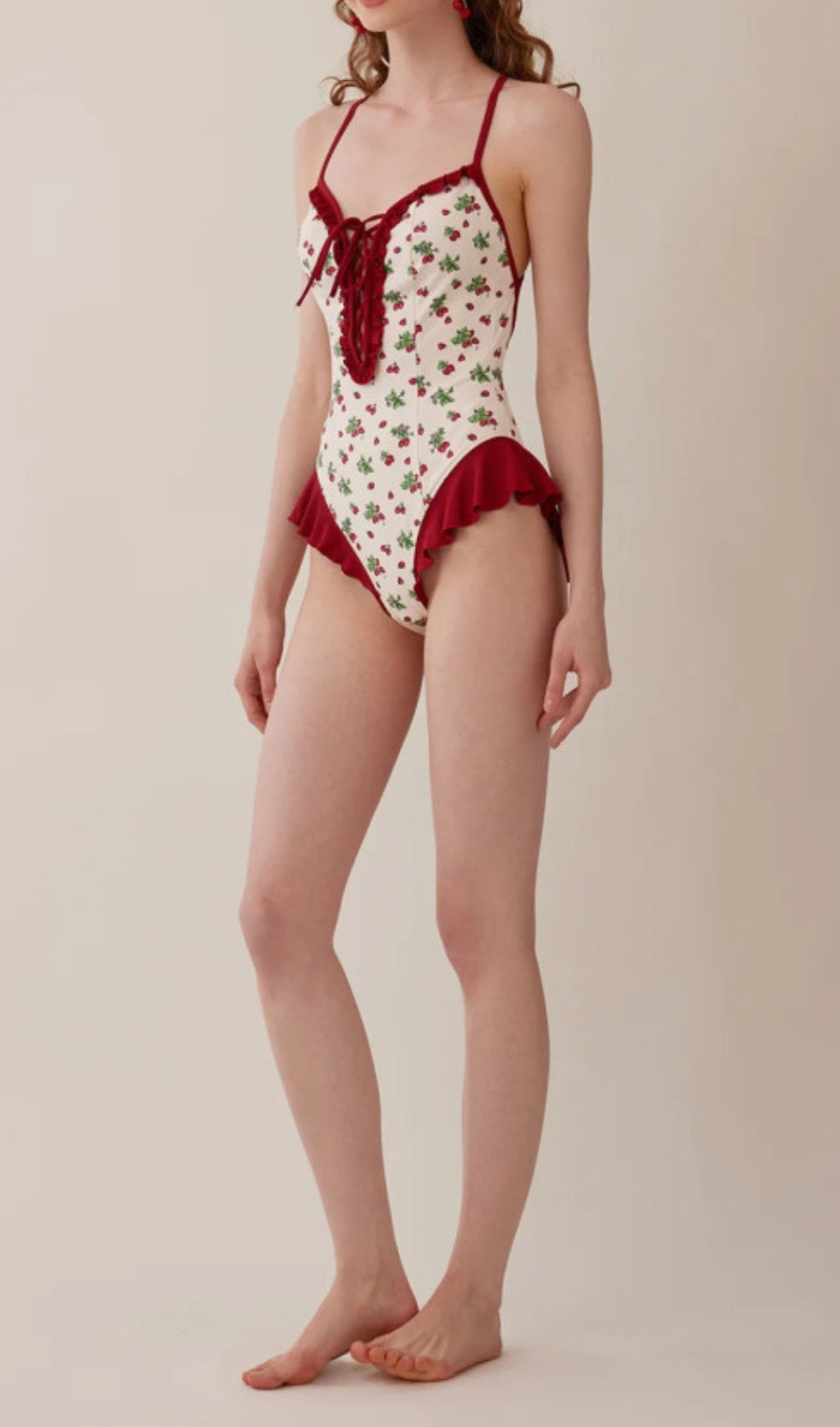 Dandy Strawberries Printed One Piece Swimsuit for Women - Floral Summer Bathing Suit with Adjustable Straps & High Waist - Perfect for Beach Vacation, Pool Party & Tropical Getaway