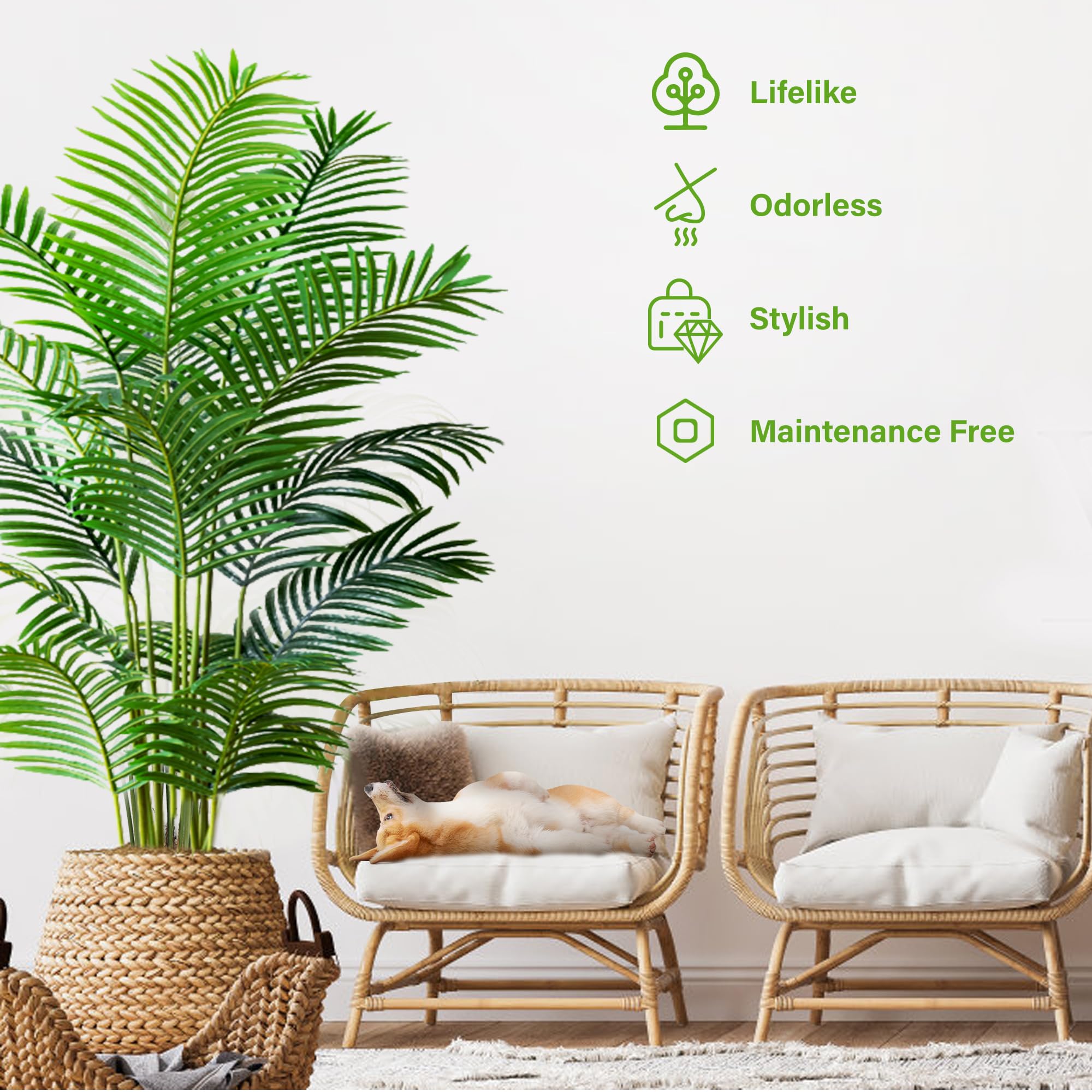 6ft Artificial Areca Palm Plant in Pot - 2 Pack Fake Tropical Cane Palm Silk Tree for Indoor & Outdoor Decor | 70in Lifelike Faux Dypsis Lutescens Plants | Perfect for Home, Garden, Office & Housewarming Gifts
