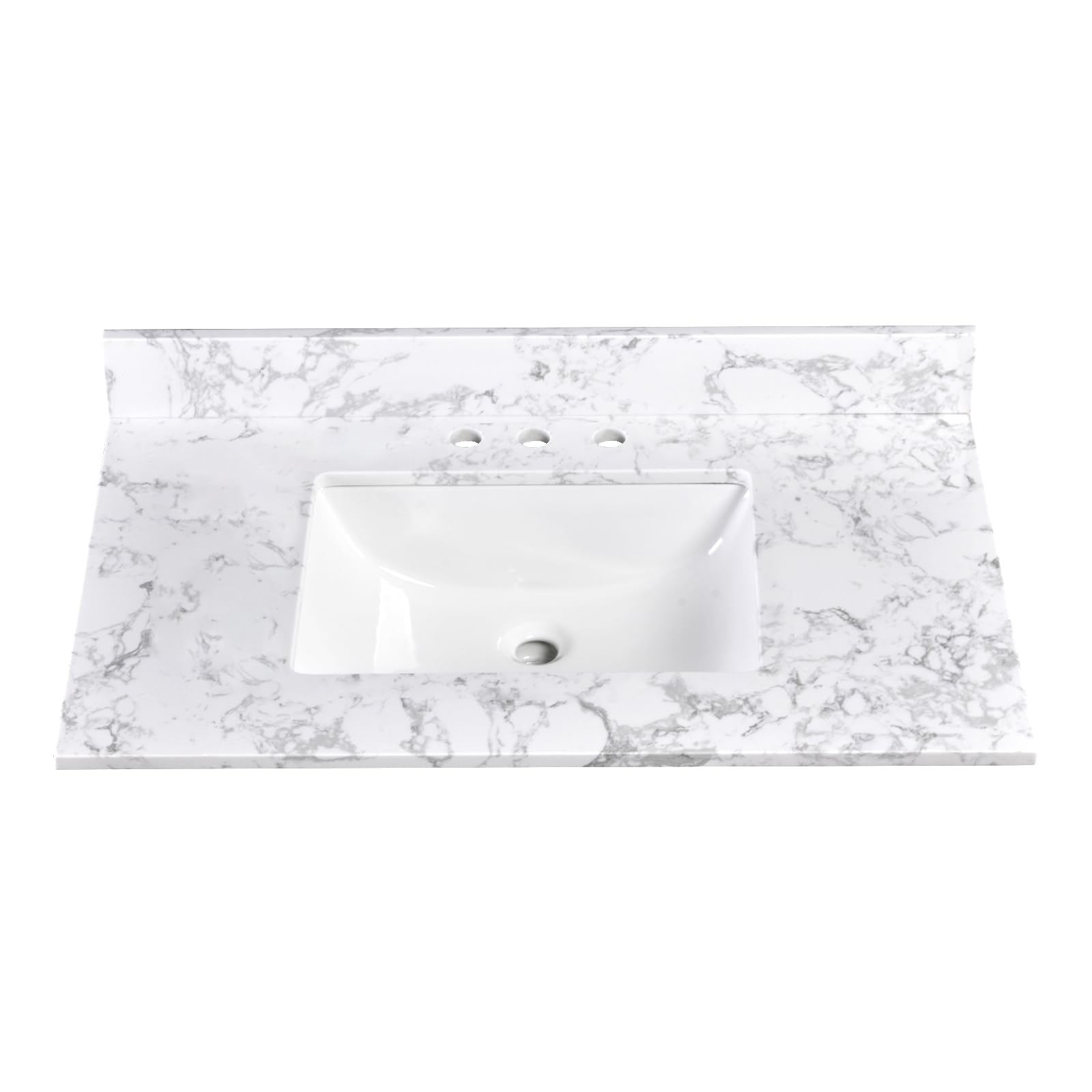 36x22 Inch White Engineered Stone Bathroom Vanity Top with Integrated Sink - 8 Inch 3-Hole Faucet Spread & Backsplash (Faucet Not Included) - Perfect for Modern Bathroom Renovations & Small Space Upgrades
