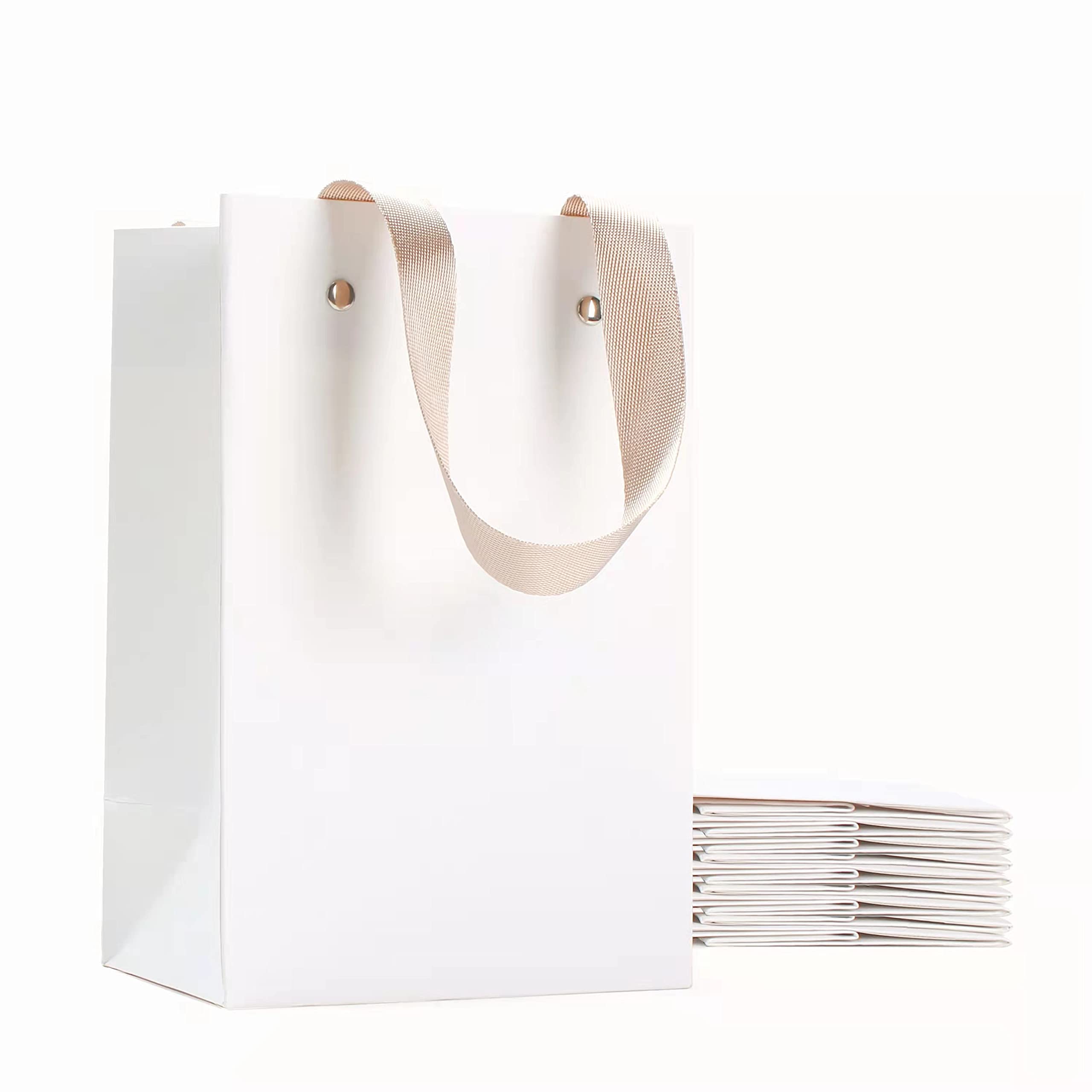 YACEYACE 10Pcs Small White Gift Bags with Ribbon Handles - 5.25