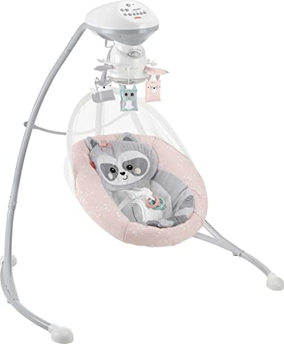 Fisher-Price Baby Raccoon Swing - Pink Dual Motion Infant Swing with Soothing Music, Nature Sounds & Motorized Mobile Toy - Perfect for Newborns & Babies for Relaxation & Playtime at Home or Nursery