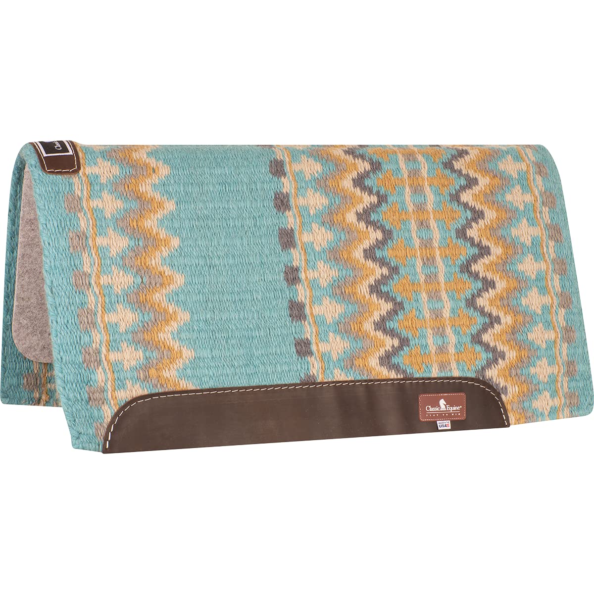Classic Equine Wool Top 3/4 Inch Saddle Pad 32x34 - Turquoise & Honey OS | Premium Horse Riding Saddle Pad for English & Western Riding, Training & Competition