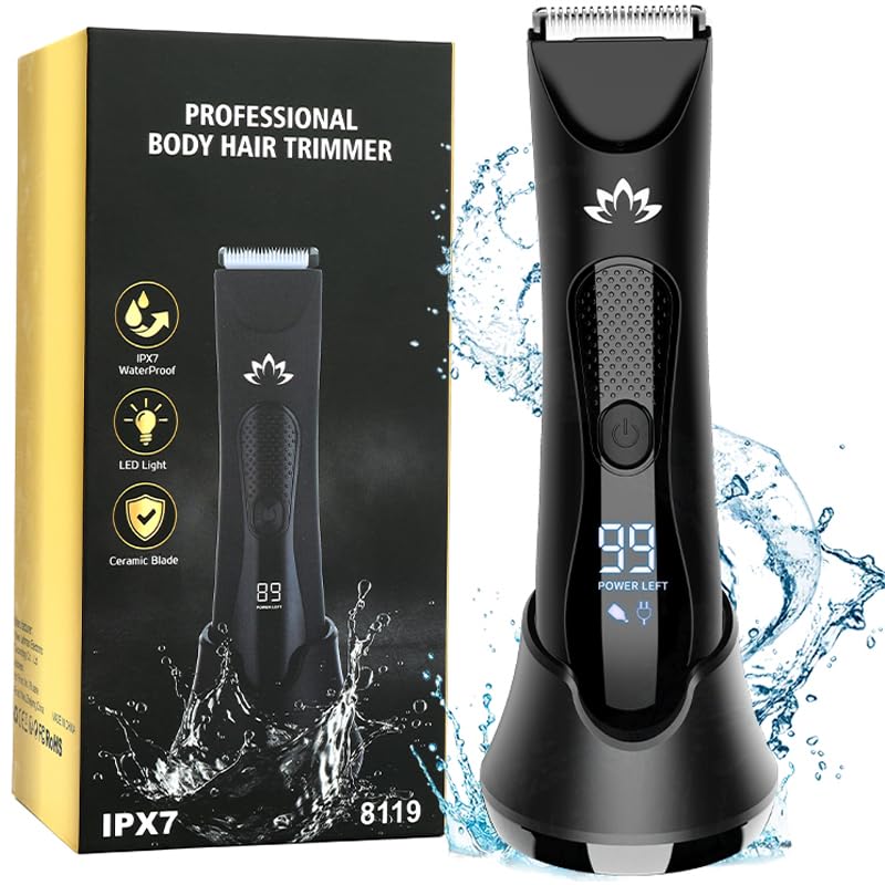 Premium Body & Pubic Hair Trimmer for Men & Women - Groin, Bikini & Ball Trimmer with LED Light - Wet/Dry Shaving for Smooth Skin - Perfect for Travel, Gym & Intimate Grooming