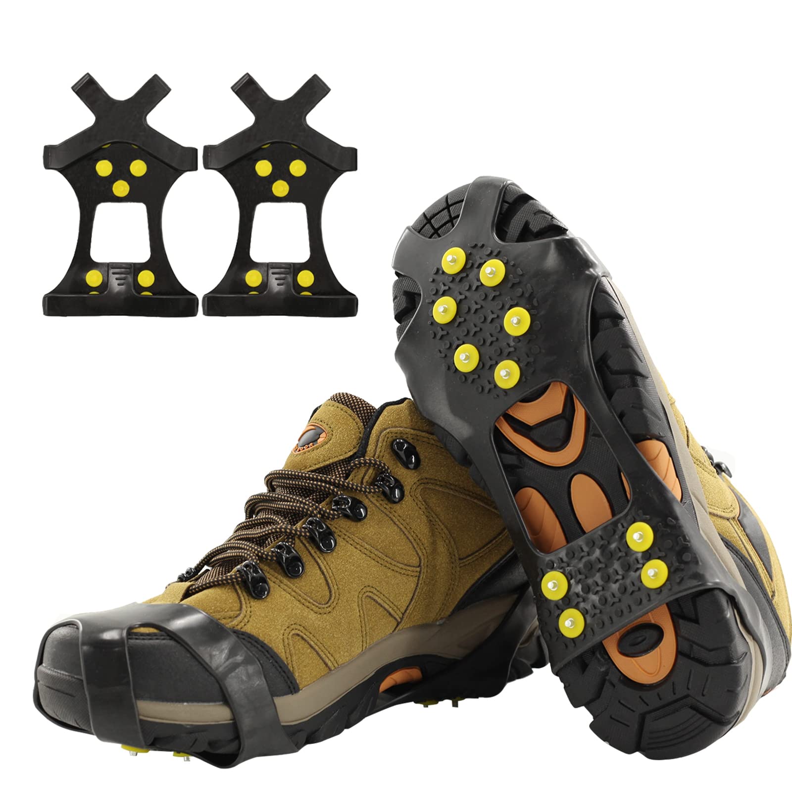 10-Pack Anti-Slip Ice Cleats for Shoes - Traction Crampons for Men & Women - Perfect for Hiking, Walking & Climbing on Snow & Ice - Essential Winter Safety Gear for Outdoor Activities