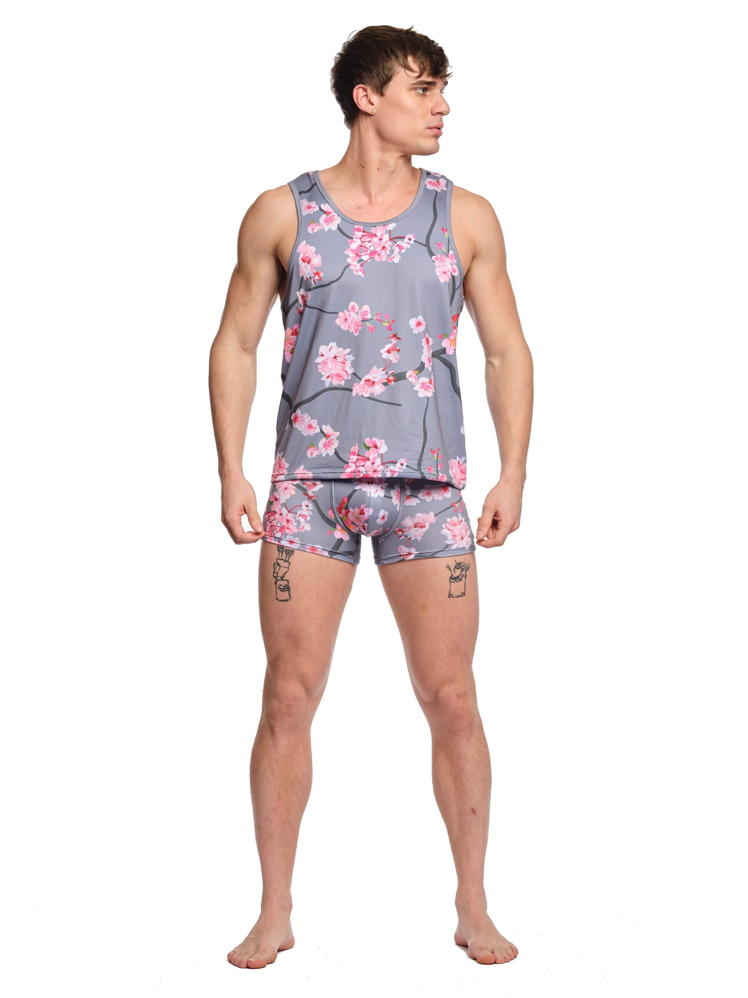 Cherry Blossom Women's Tank Top - Soft Grey Casual Sleeveless Shirt for Summer, Yoga, and Outdoor Activities