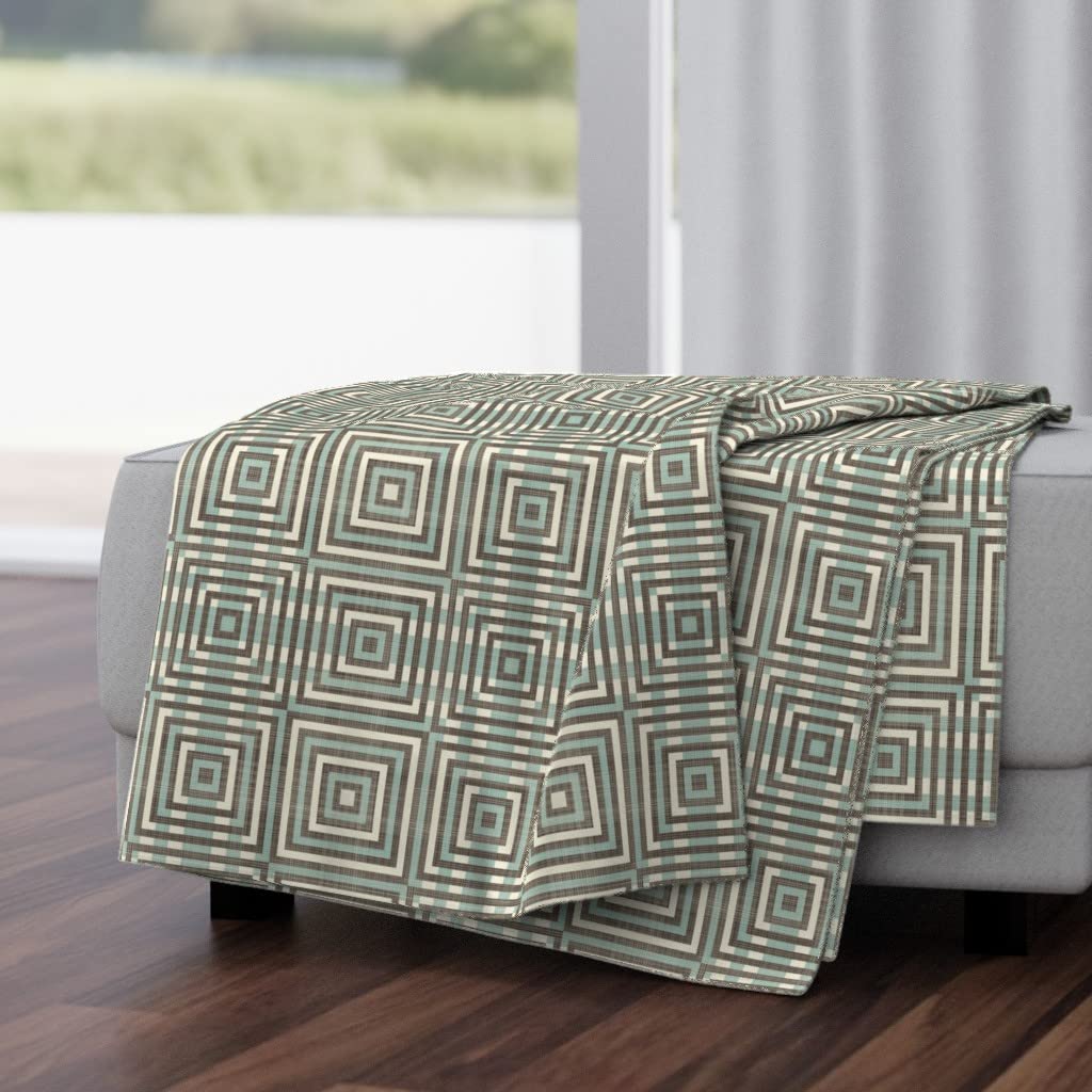 Soft Plush Minky Throw Blanket 50x70 Inches - Geometric Retro Diamond Pattern in Blue & Brown | Cozy Couch Blanket for Living Room, Bedroom & Travel