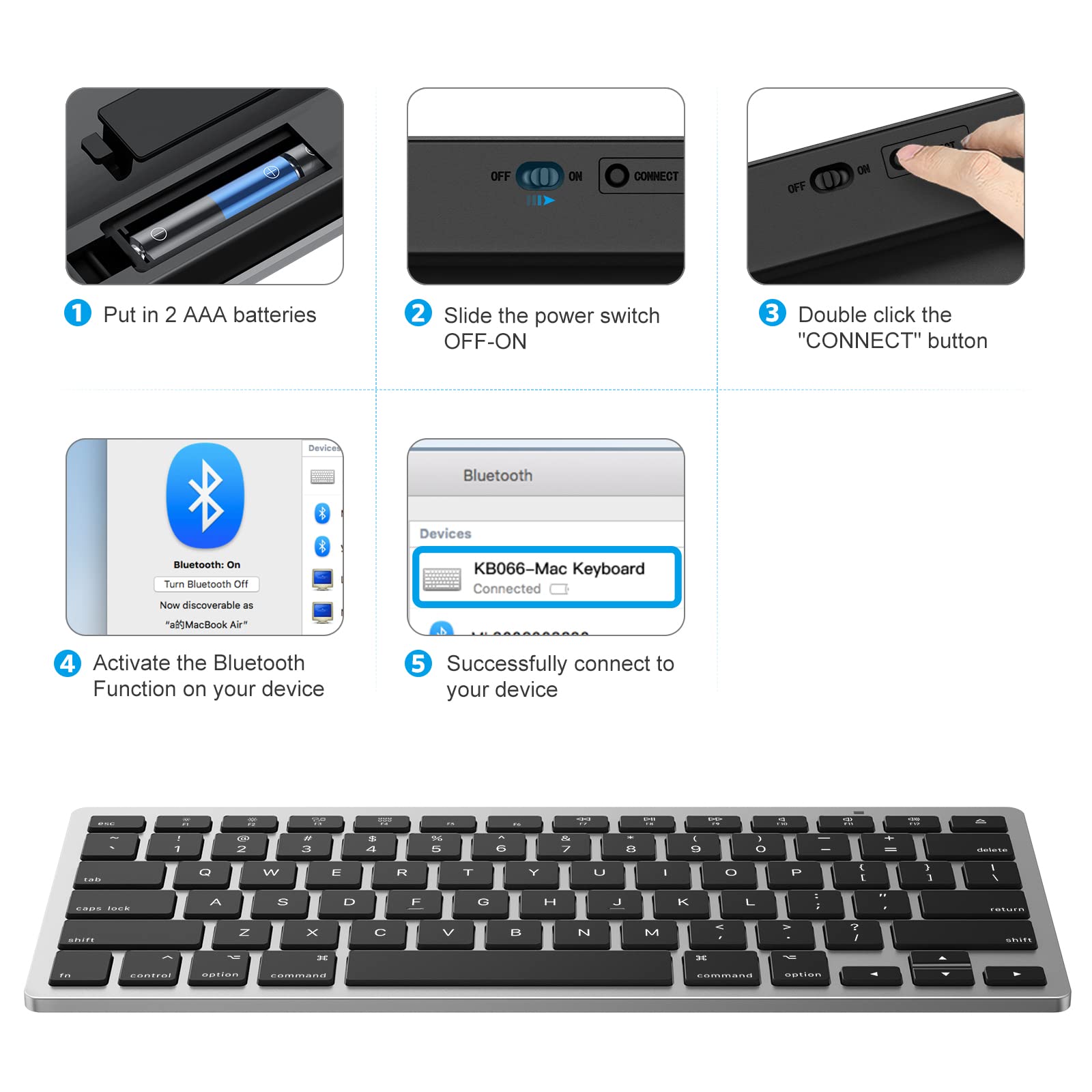 OMOTON Bluetooth Keyboard for Mac - Slim Wireless Keyboard Compatible with MacBook Pro, MacBook Air, iMac, Mac Mini & Windows PC (Grey) | Perfect for Home Office, Travel & Remote Work