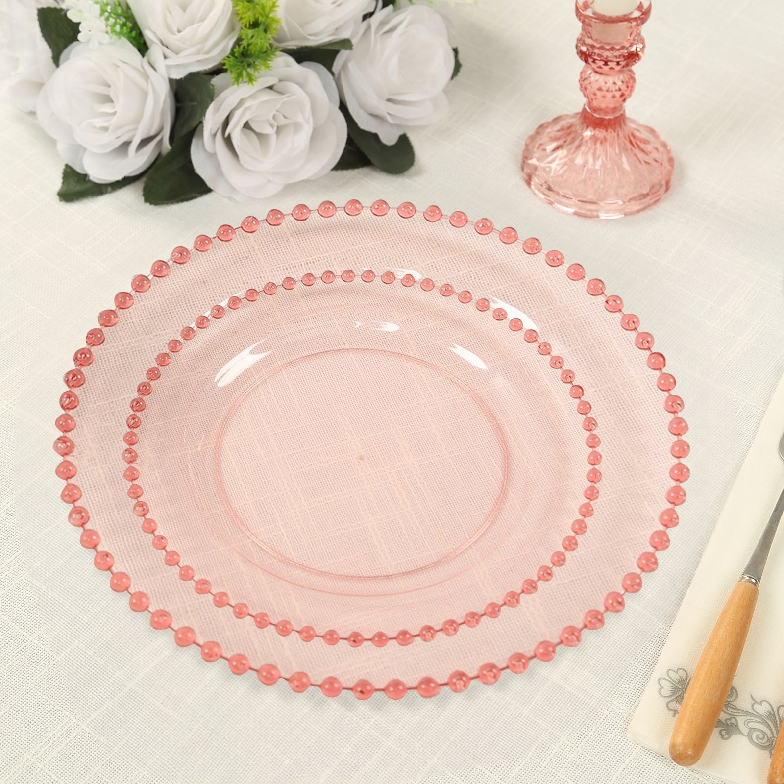 10 Pack Clear Plastic Dessert Plates - 8 Inch Round Beaded Rim Disposable Party Plates for Birthday, Wedding, Baby Shower & Events - Elegant Tableware for Desserts, Cakes & Snacks