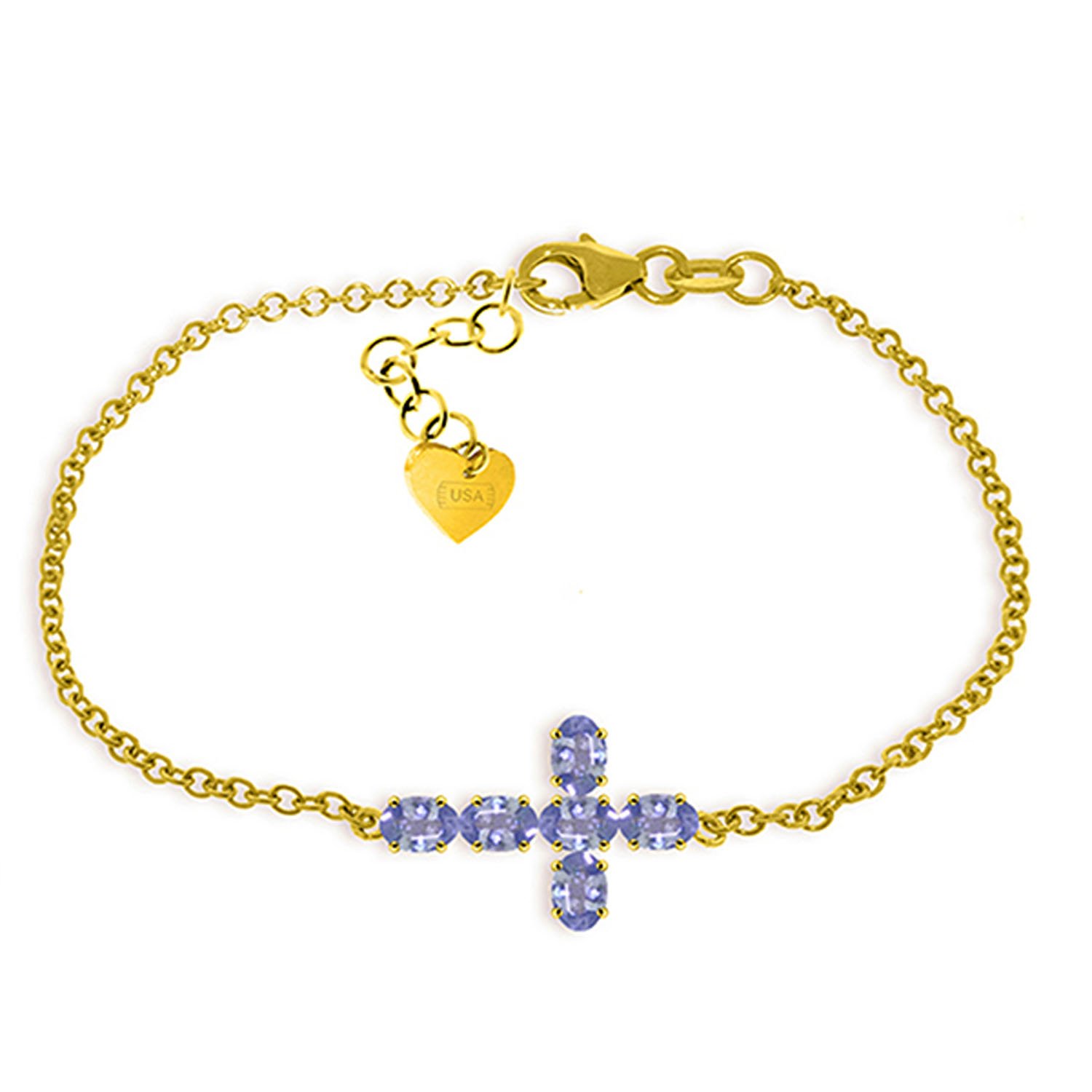 14K Solid Gold Cross Bracelet with 1.7 CTW Natural Tanzanite - Galaxy Gold GG Collection | Elegant Jewelry for Women, Perfect for Gifts, Weddings & Special Occasions