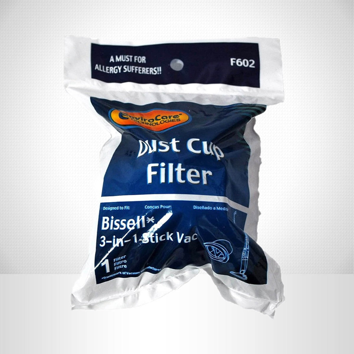 Envirocare Bissell 3-in-1 Stick Vacuum Dust Cup Replacement Filter (Model F602) - Compatible with Bissell Vacuums for Pet Hair, Hard Floors & Carpets