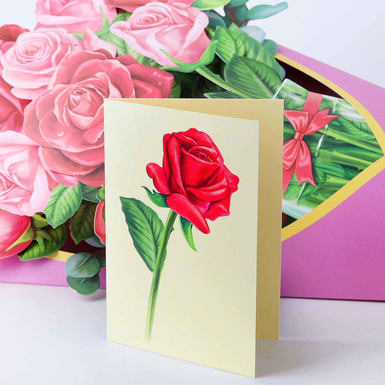 Beautiful Paper Flower Bouquet Pop-Up Greeting Cards Set - Perfect Gift for Mom, Grandma, Teachers & Women (Includes Note Card & Envelope) - Ideal for Birthdays, Thank You, Appreciation & Special Occasions
