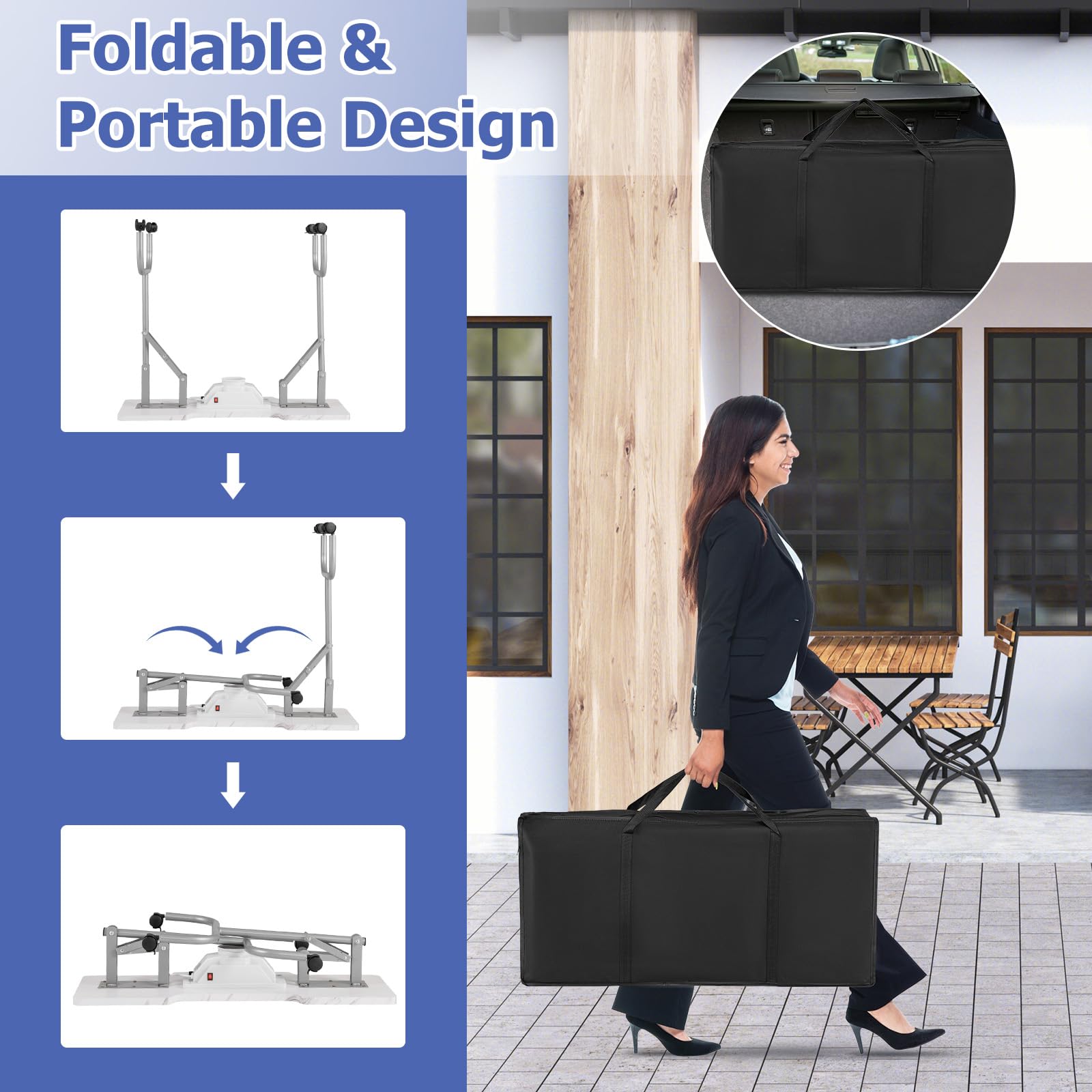 Giantex Foldable Nail Tech Desk with Built-in Dust Collector Fan, Adjustable LED Light & Wrist Pad - Portable Manicure Table with 4 Lockable Wheels & Carrying Case, Marble White - Perfect for Salon Professionals & Home Nail Artists