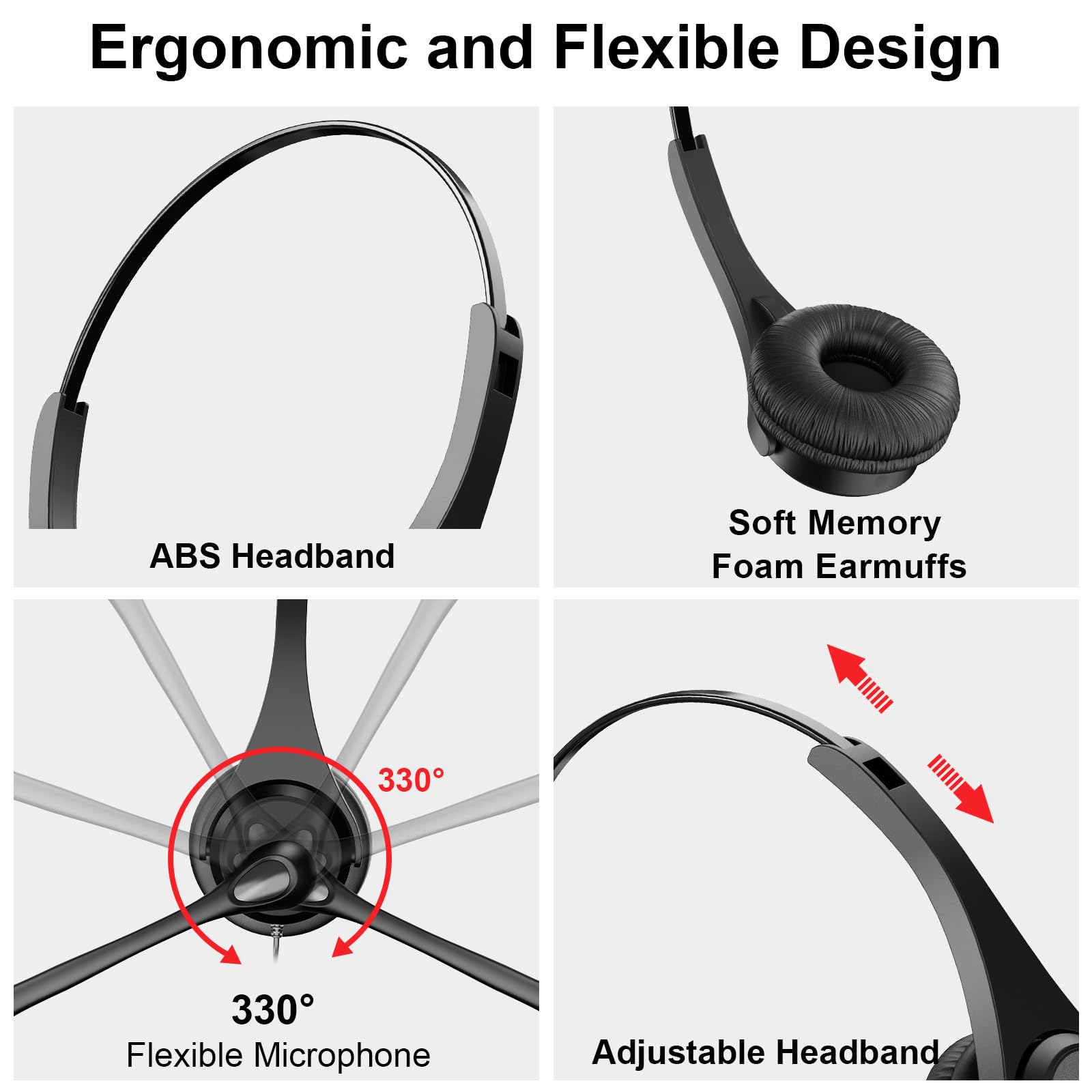 Noise Cancelling USB Headset with Microphone for PC & Laptop - Wired On-Ear Office Headphones with In-Line Volume Control - Ideal for Call Centers, Online Classes, Zoom Meetings, Skype Calls & Remote Work