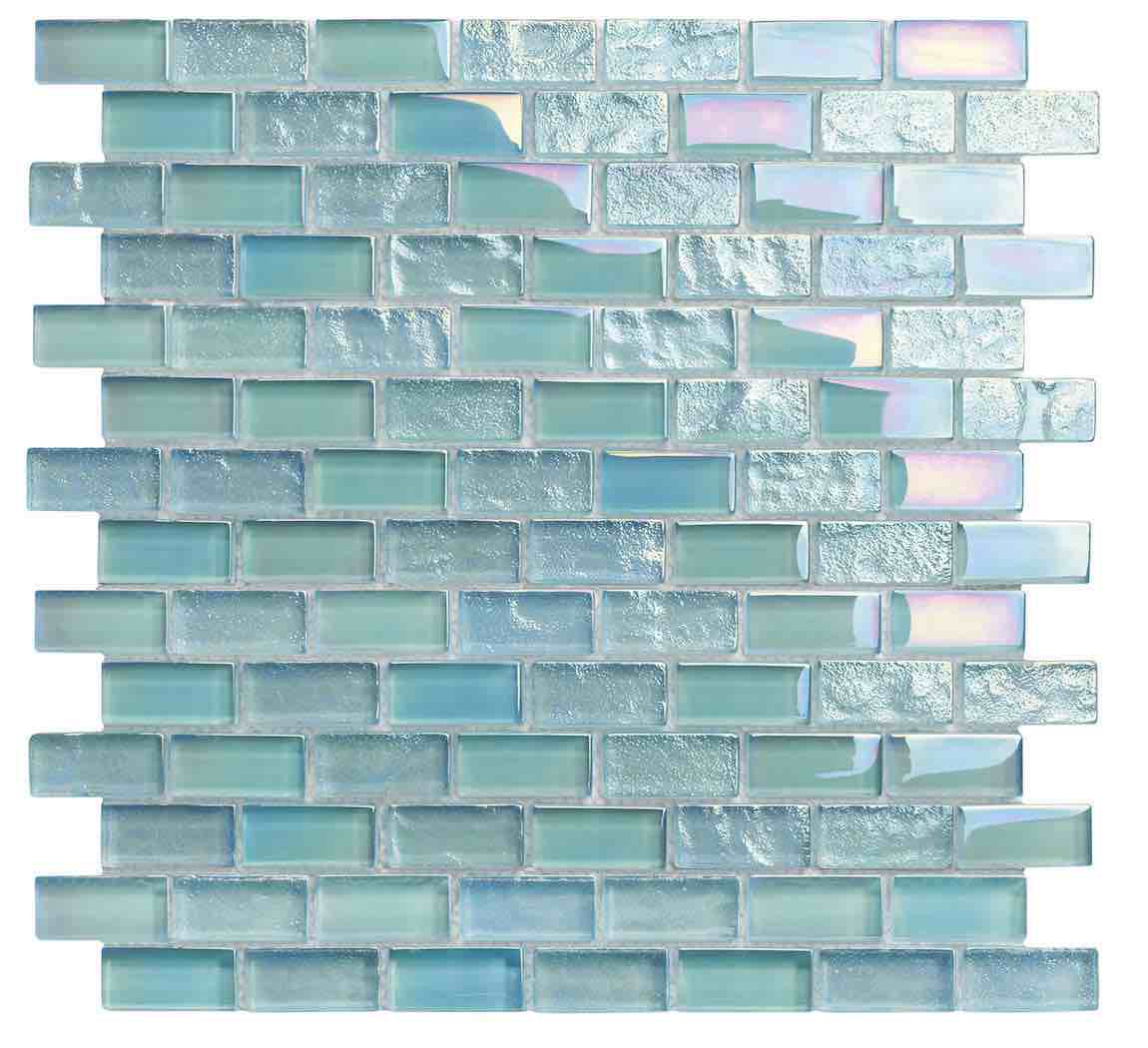 Iridescent Glass Tile Aquamarine 1x2 - Stunning Reflective Mosaic for Kitchen Backsplash, Bathroom & Pool Decor