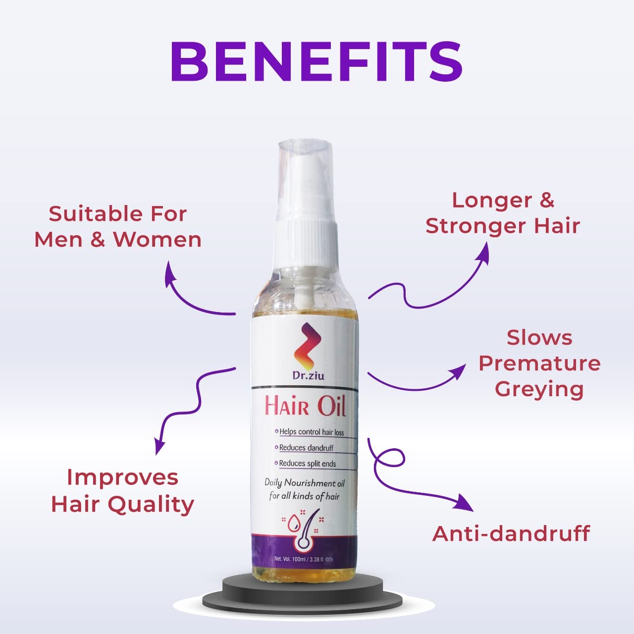 Dr. Ziu Hair Growth Oil - Natural Treatment for Hair Loss, Dandruff & Split Ends | Strengthens & Repairs Damaged Hair | Perfect for Daily Scalp Care & Styling Protection