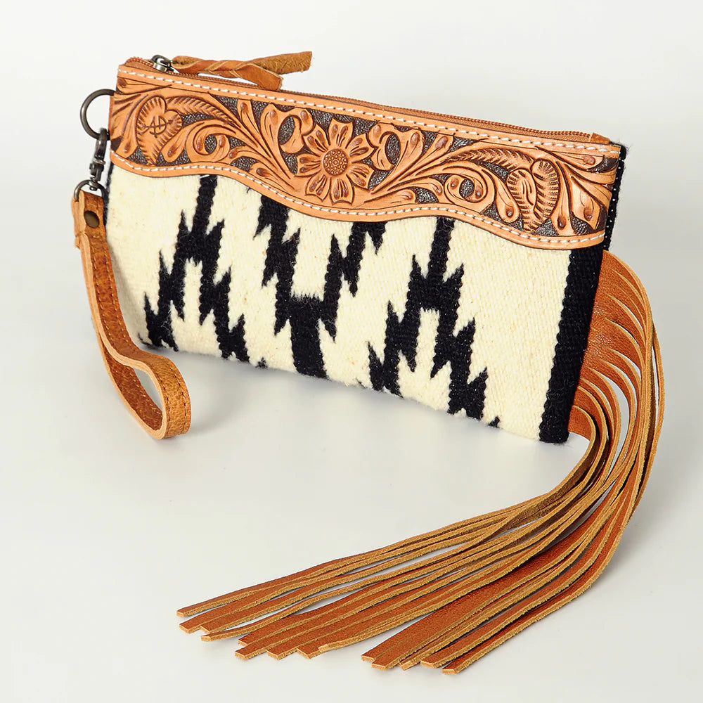 American Darling Black & White Aztec Tooled Leather Clutch Purse - Stylish Evening Bag for Women, Perfect for Parties, Weddings & Date Nights