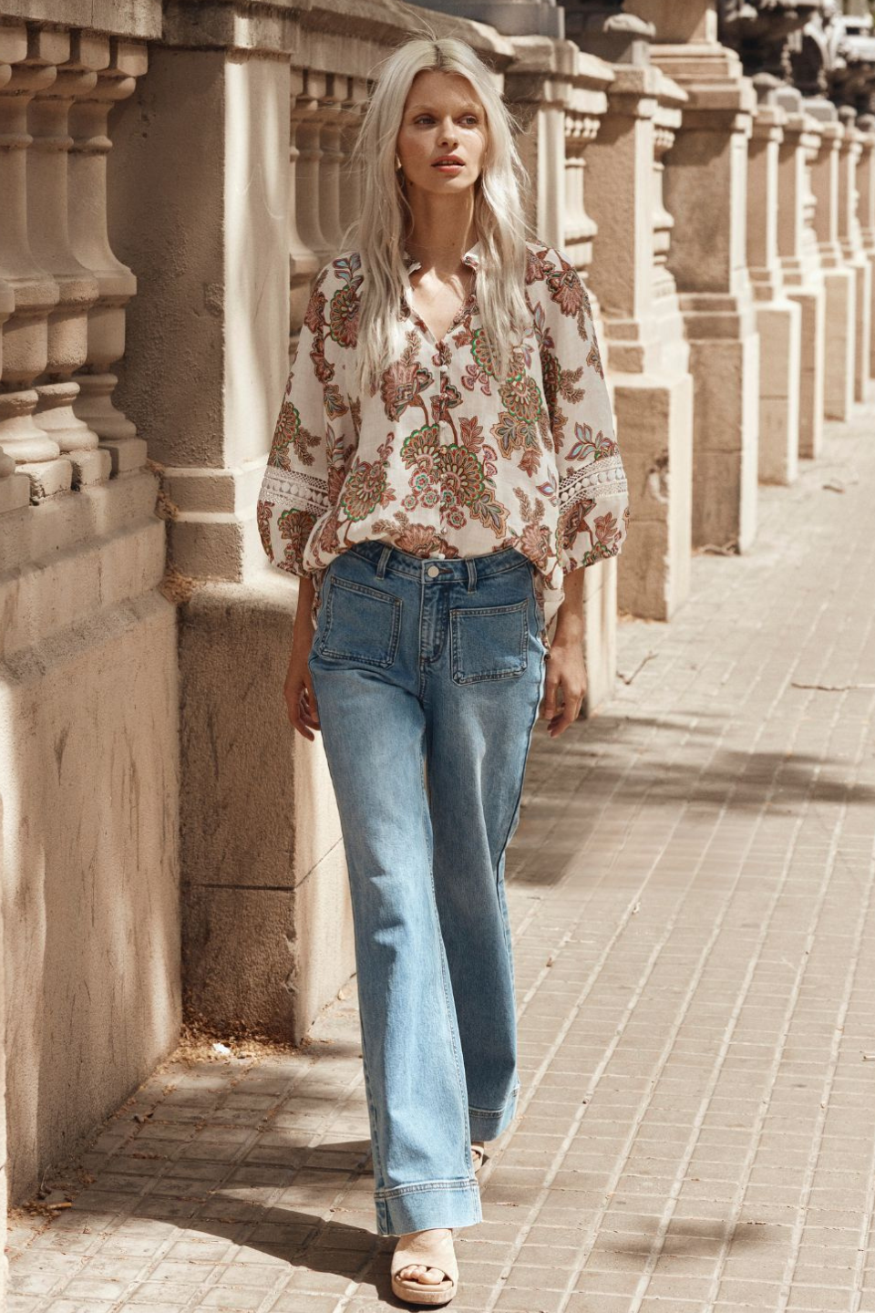 Invoke Cream Paisley High Neck Short Sleeve Blouse for Women - Elegant Floral Print Summer Top for Office, Date Night & Casual Outings