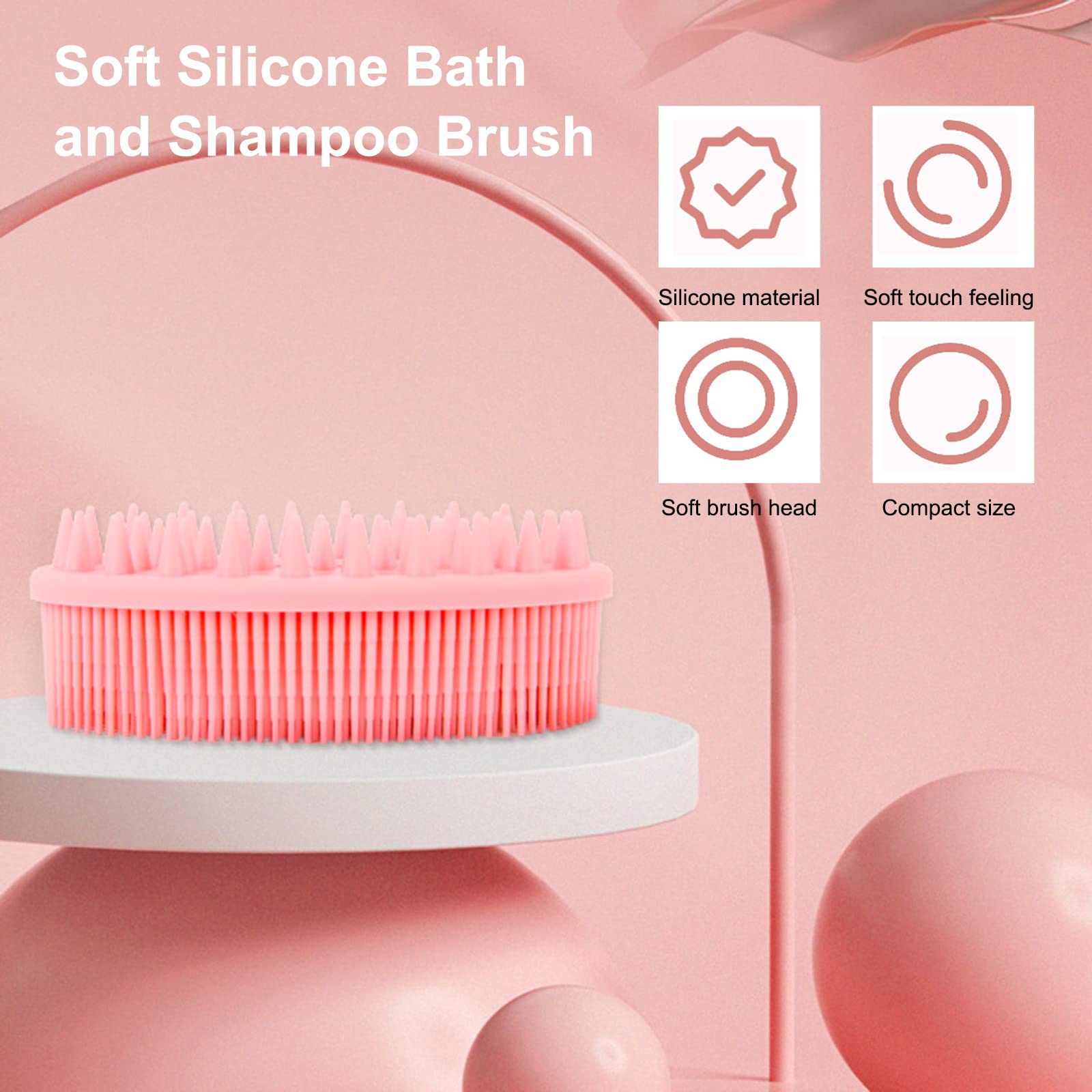 POOWE 2-in-1 Bath & Shampoo Brush - Soft Body Scalp Massager & Exfoliating Brush for Adults & Babies (Pink) | Gentle Skin Cleansing & Relaxing Massage for Shower, Bath & Hair Care