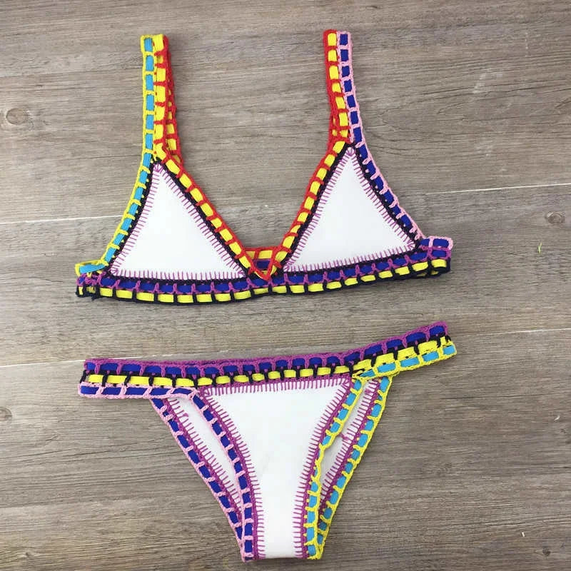 Handmade Crochet Bikini Set - Plus Size Women's Swimwear with Knitted Splicing Design | Perfect for Beach Vacations, Pool Parties & Summer Getaways
