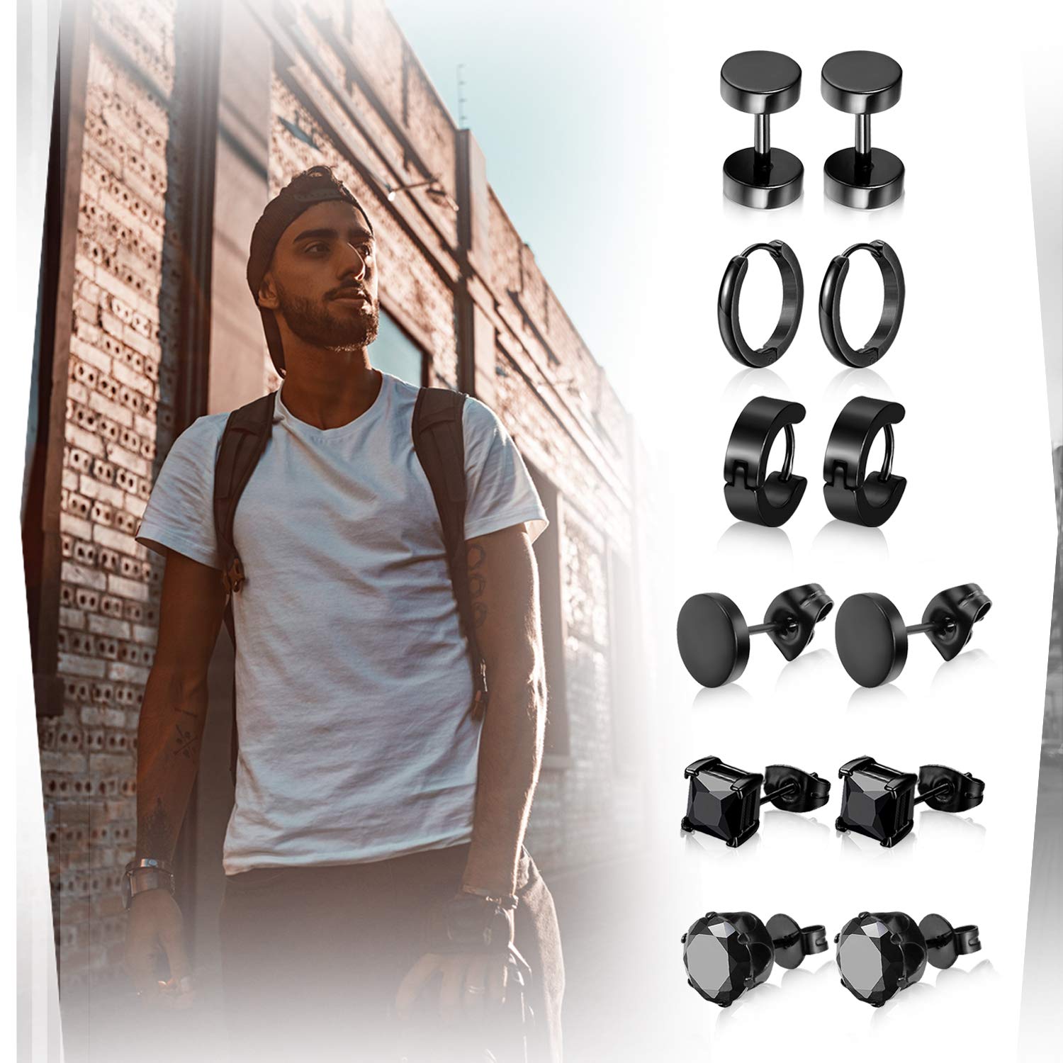 Aroncent 6 Pairs Stainless Steel Small Hoop Earrings for Men & Women - Fake Gauges, Spike Earrings Set | Hypoallergenic, Durable Jewelry for Everyday Wear, Parties & Gifts