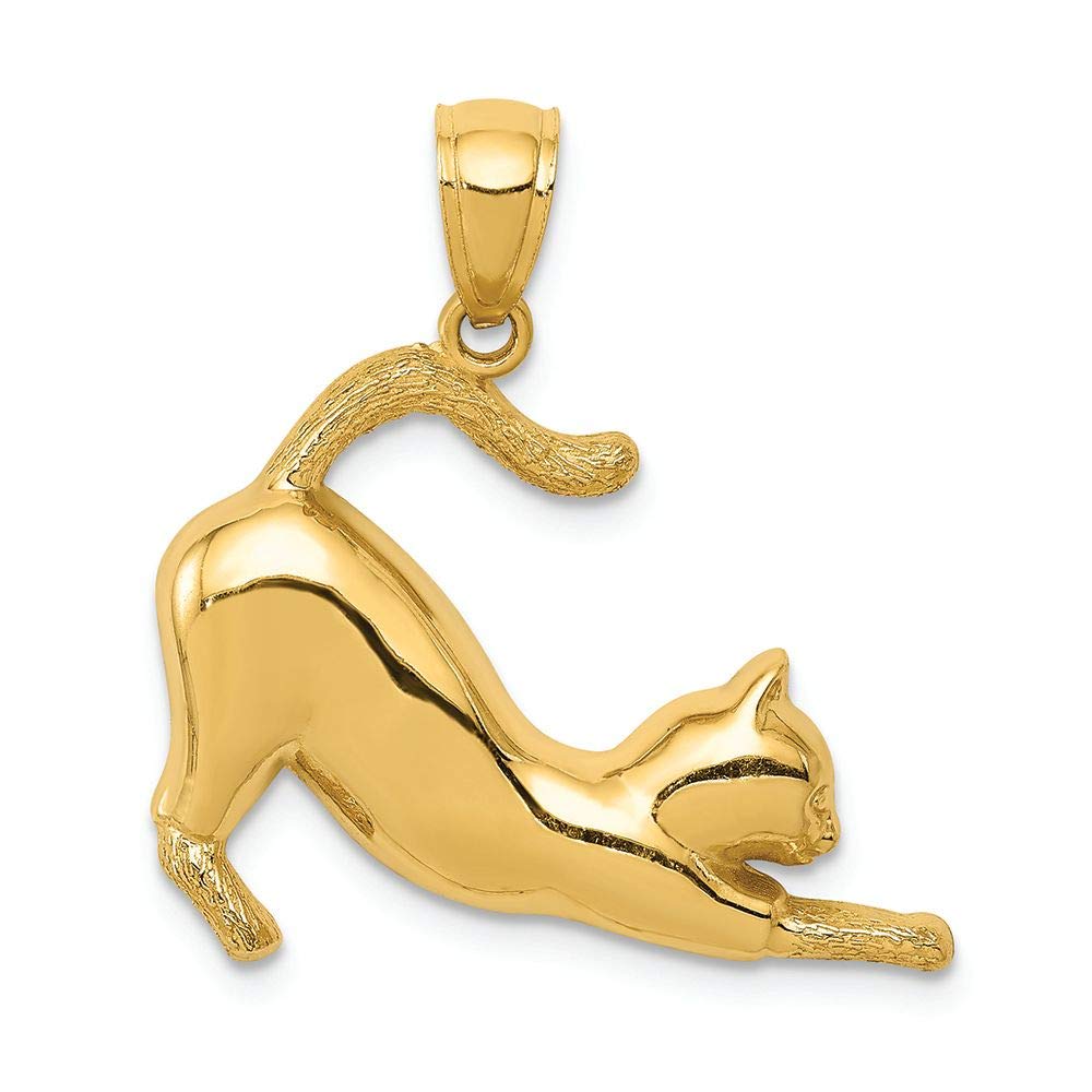 14K Yellow Gold Stretching Cat Charm Pendant - Elegant Cat Jewelry for Women - Perfect Gift for Cat Lovers - Great for Everyday Wear, Special Occasions & Gifts