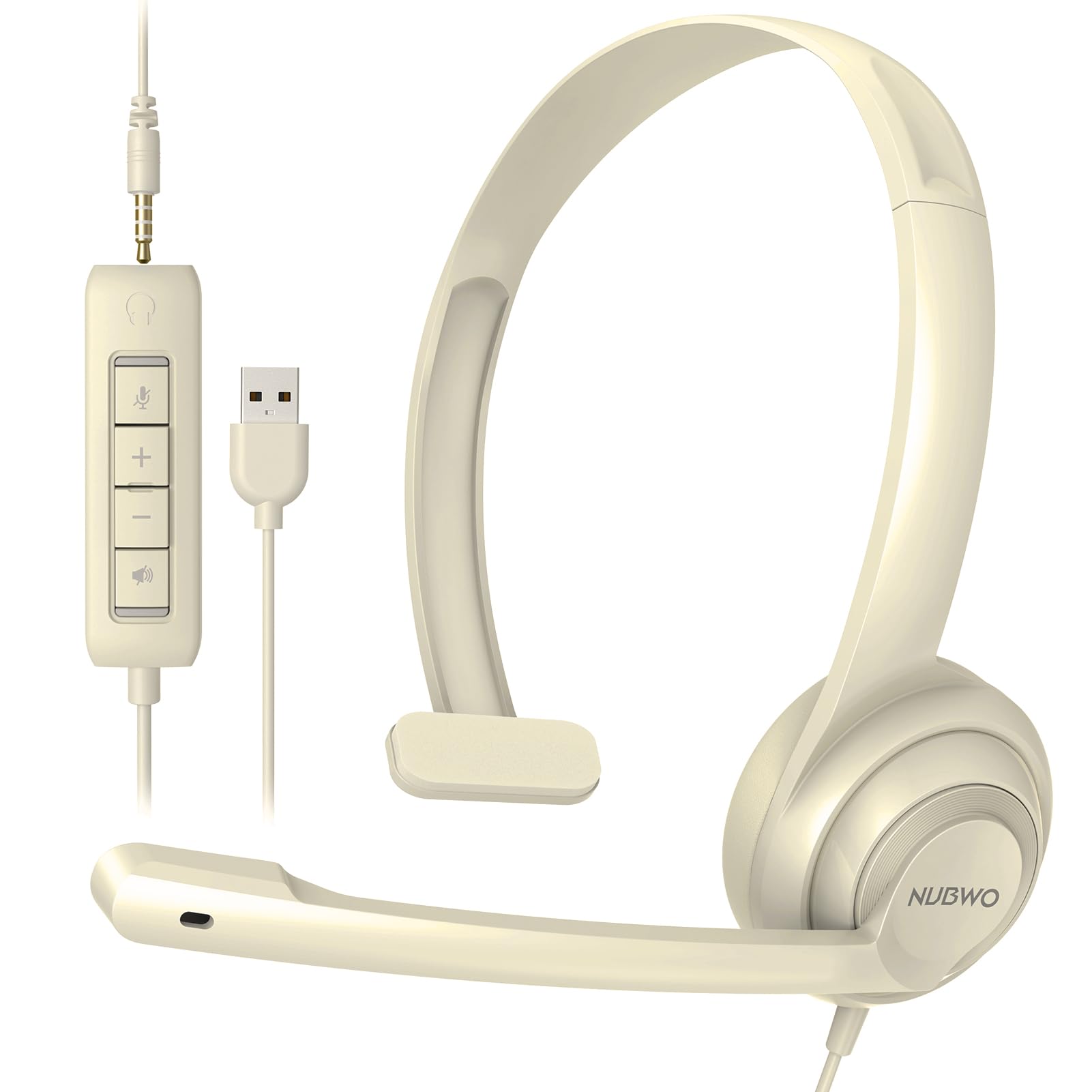 NUBWO HW02 USB Gaming Headset with Noise Cancelling Microphone & In-Line Volume Control - Ultra Comfortable On-Ear Wired Headphones for PC, Laptop, Office, Call Center, Skype, Zoom, Webinars (Apricot) - Perfect for Remote Work, Online Classes & Professional Conference Calls