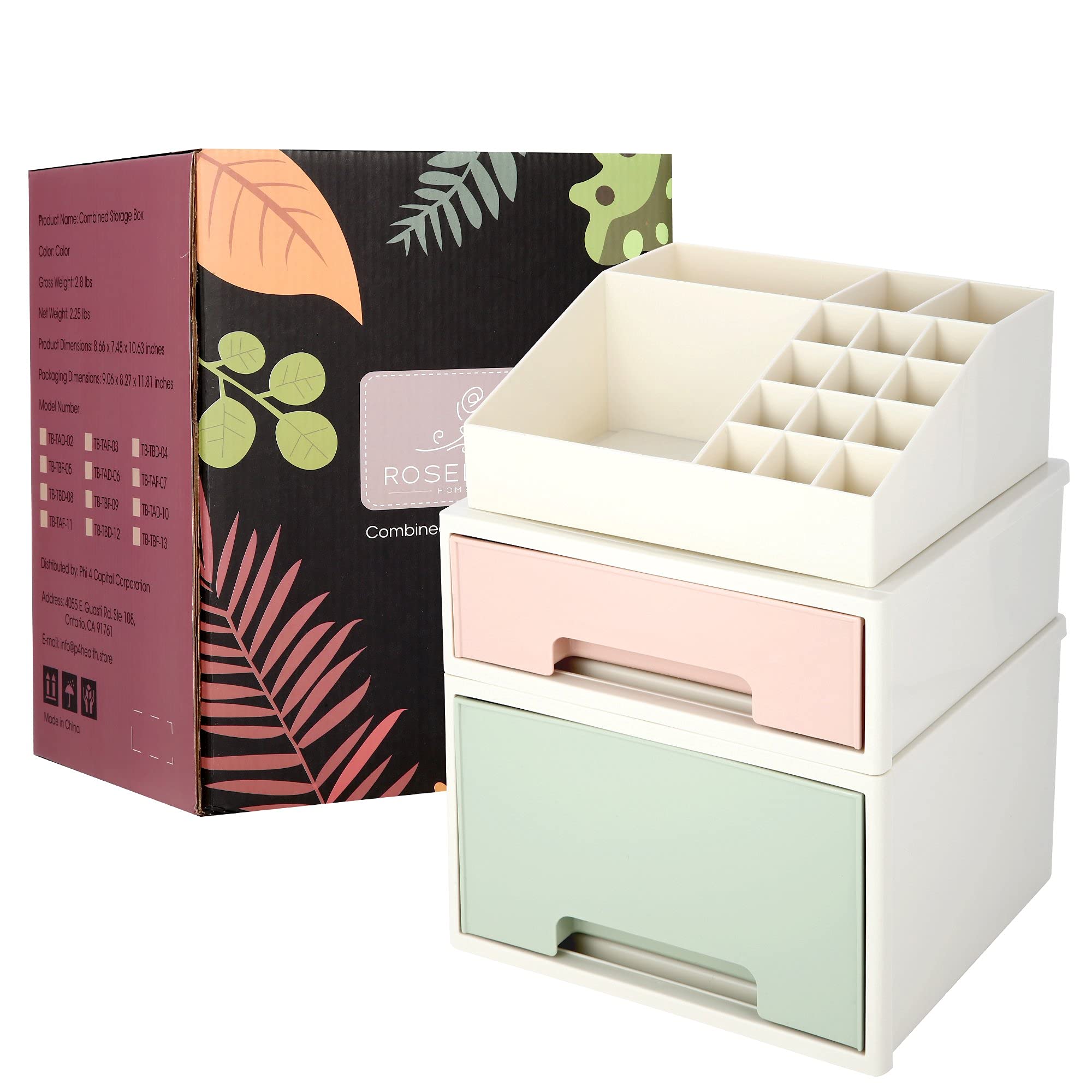 Multifunctional Makeup Organizer Box with 2 Drawers & 16 Slots - Cosmetic Storage, Desk Organizer for Pens, Pencils, Remote Controls, Office Supplies & Business Cards - Perfect for Vanity, Office & Home Organization