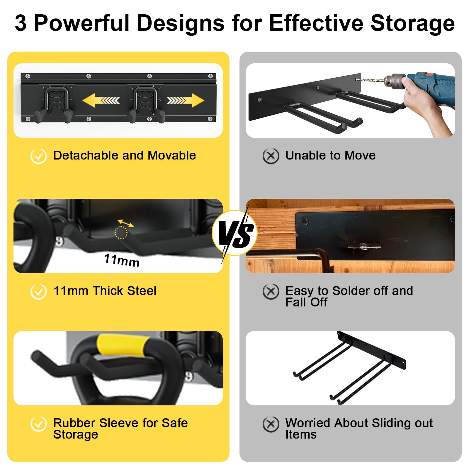 Godboat Garage Storage Wall Mount - 6 Hooks Heavy Duty Tool Organizer (32 Inch) for Yard Tools, Water Hose & Garden Equipment - 550lbs Max Load - Perfect for Garage Organization & Father's Day Gifts - Ideal for DIY Projects, Home Improvement & Outdoor Storage Solutions