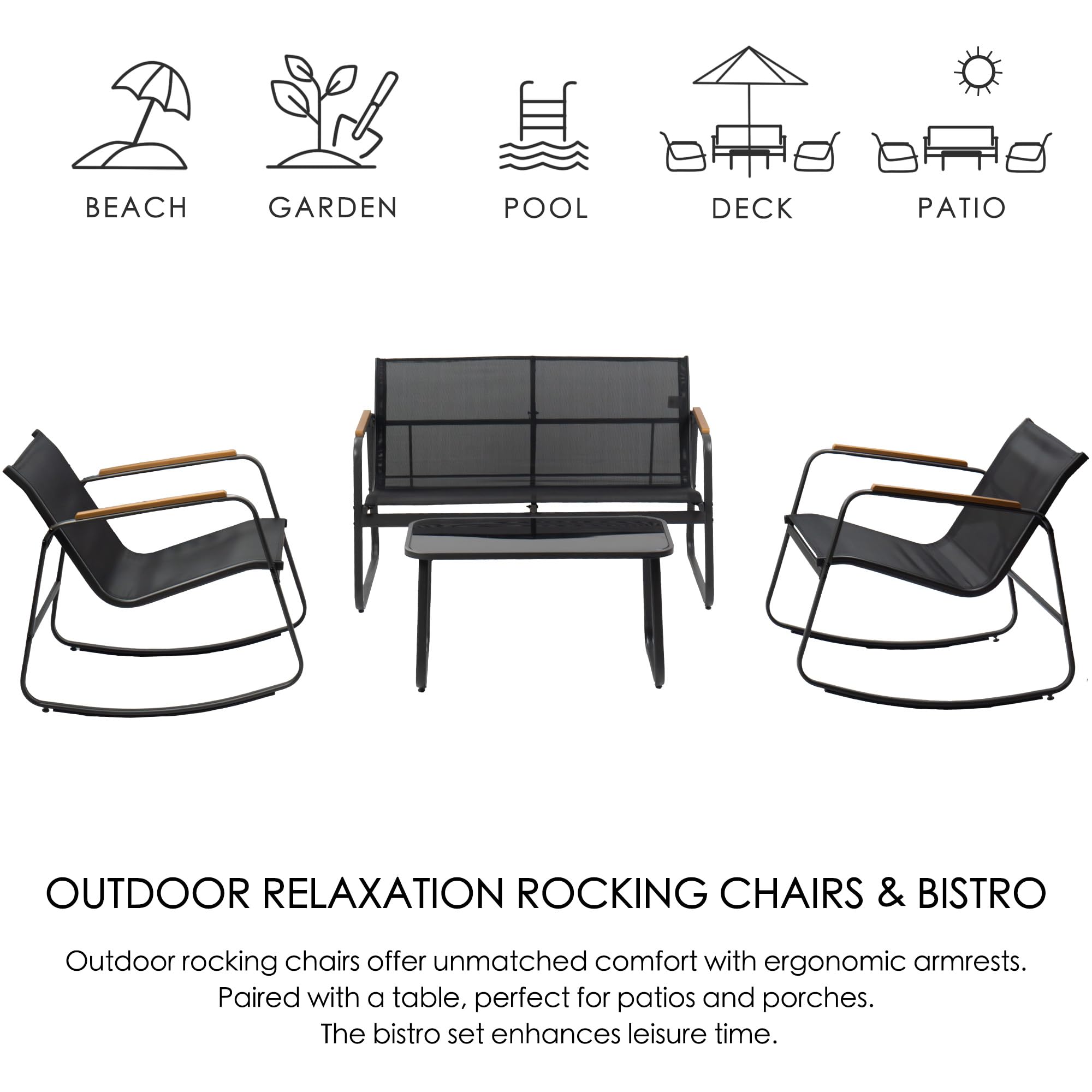 Kozyard 4-Piece Outdoor Patio Furniture Set - 2 Dining Chairs & Tempered Glass Coffee Table with Powder-Coated Metal Frame - Perfect for Garden, Poolside, Backyard, and Outdoor Entertaining