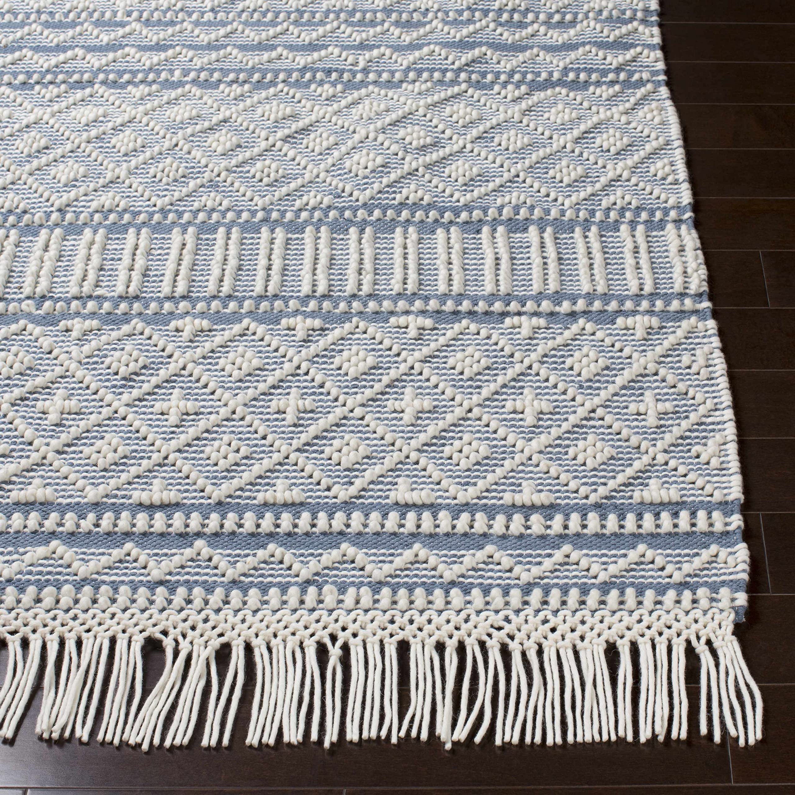 Hauteloom Nunnelly Wool Area Rug 2' x 3' - Traditional Transitional Design in Blue & White - Soft Living Room Bedroom Rug for Cozy Home Decor & Warm Floor Covering