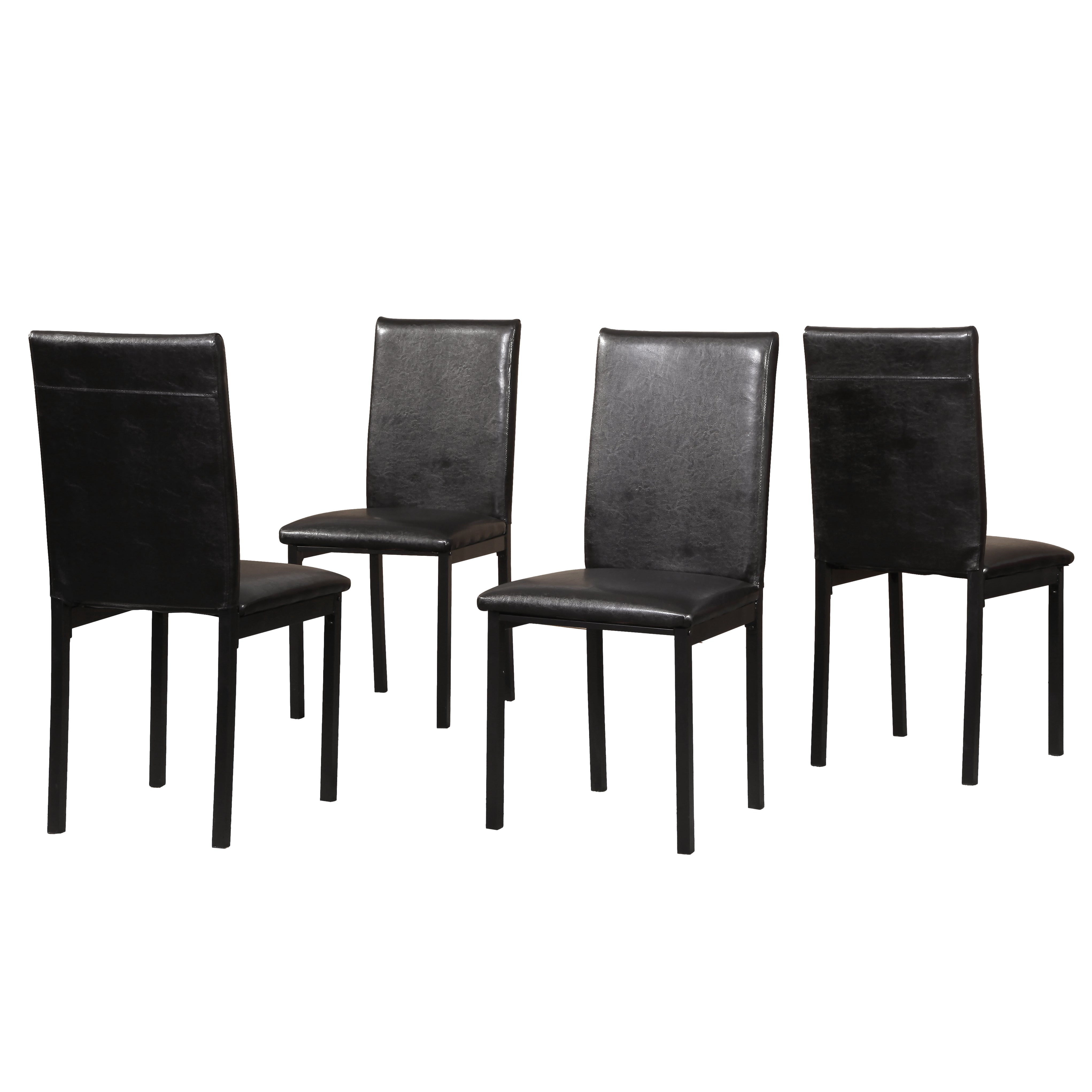 Roundhill Furniture Citico 5-Piece Metal Dinette Set - White Faux Marble Table with Black Chairs for Kitchen & Dining Room | Durable Laminated Surface for Family Meals & Entertaining